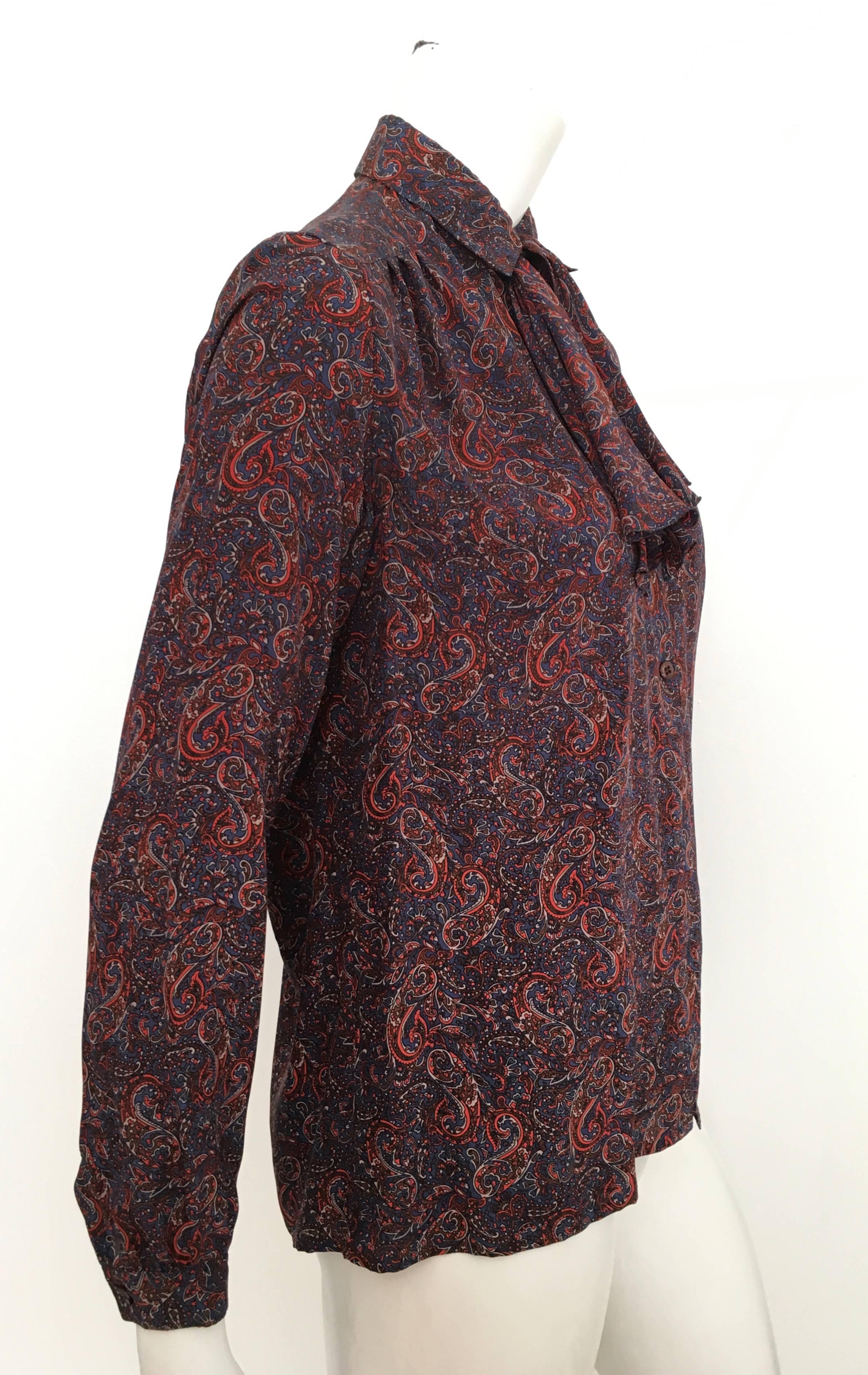 Gray Salvatore Ferragamo Silk Paisley Blouse Size 6. For Sale