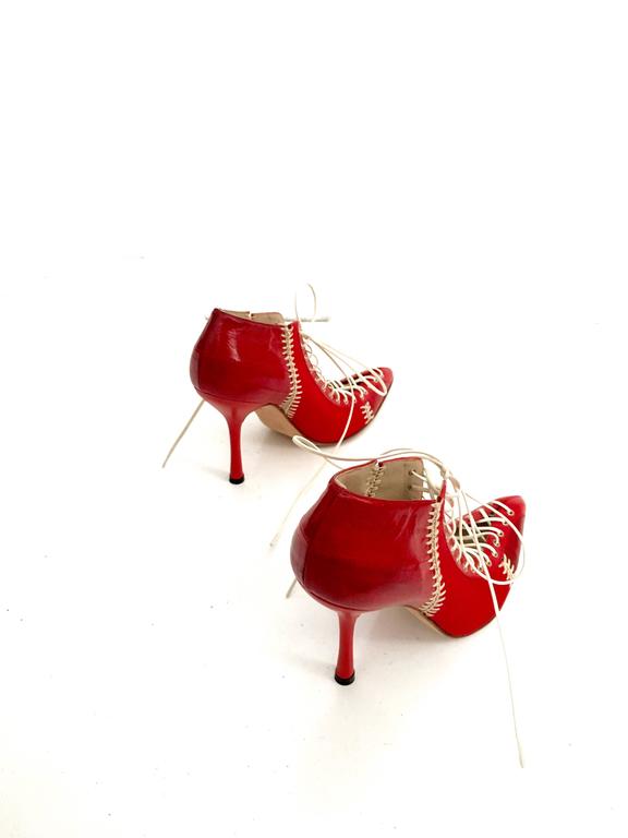 Gianni Versace 2002 Red Patchwork Eel Lace Up Stiletto Size 37. For ...