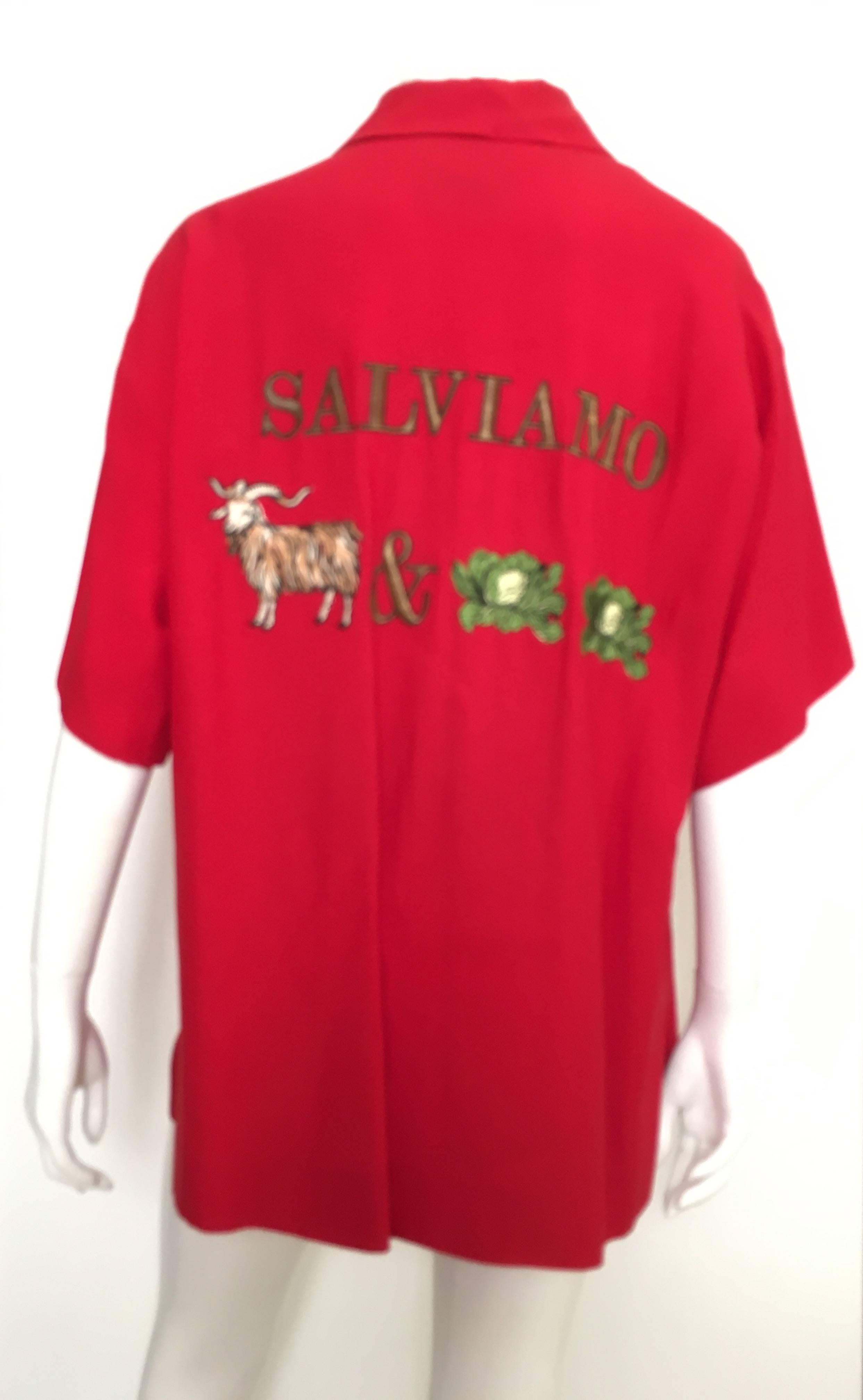 Red Moschino Couture Salviamo Blouse Size 10. For Sale