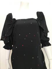 Halston 1970s Black Silk Polka Dot Dress Size 6 / 8.