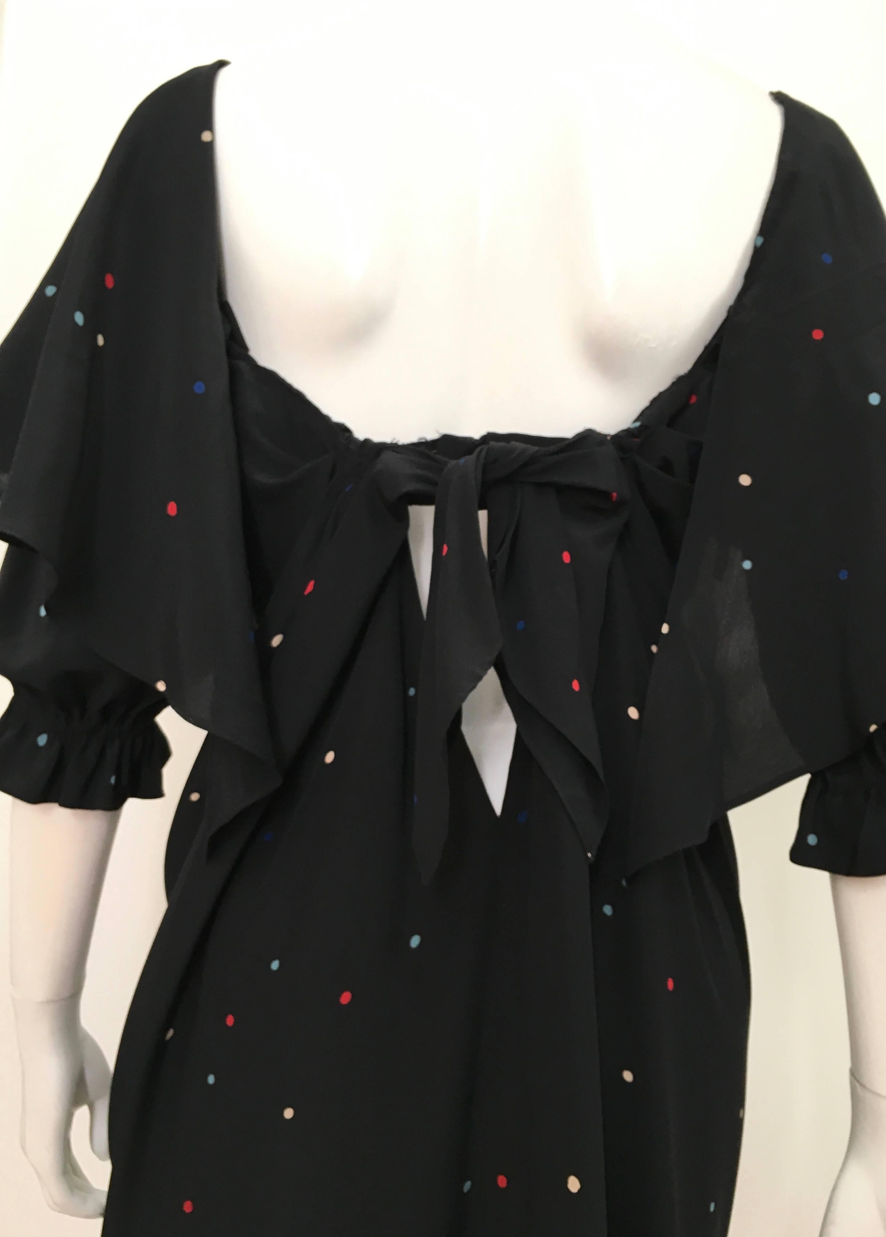 Halston 1970s Black Silk Polka Dot Dress Size 6 / 8. 1