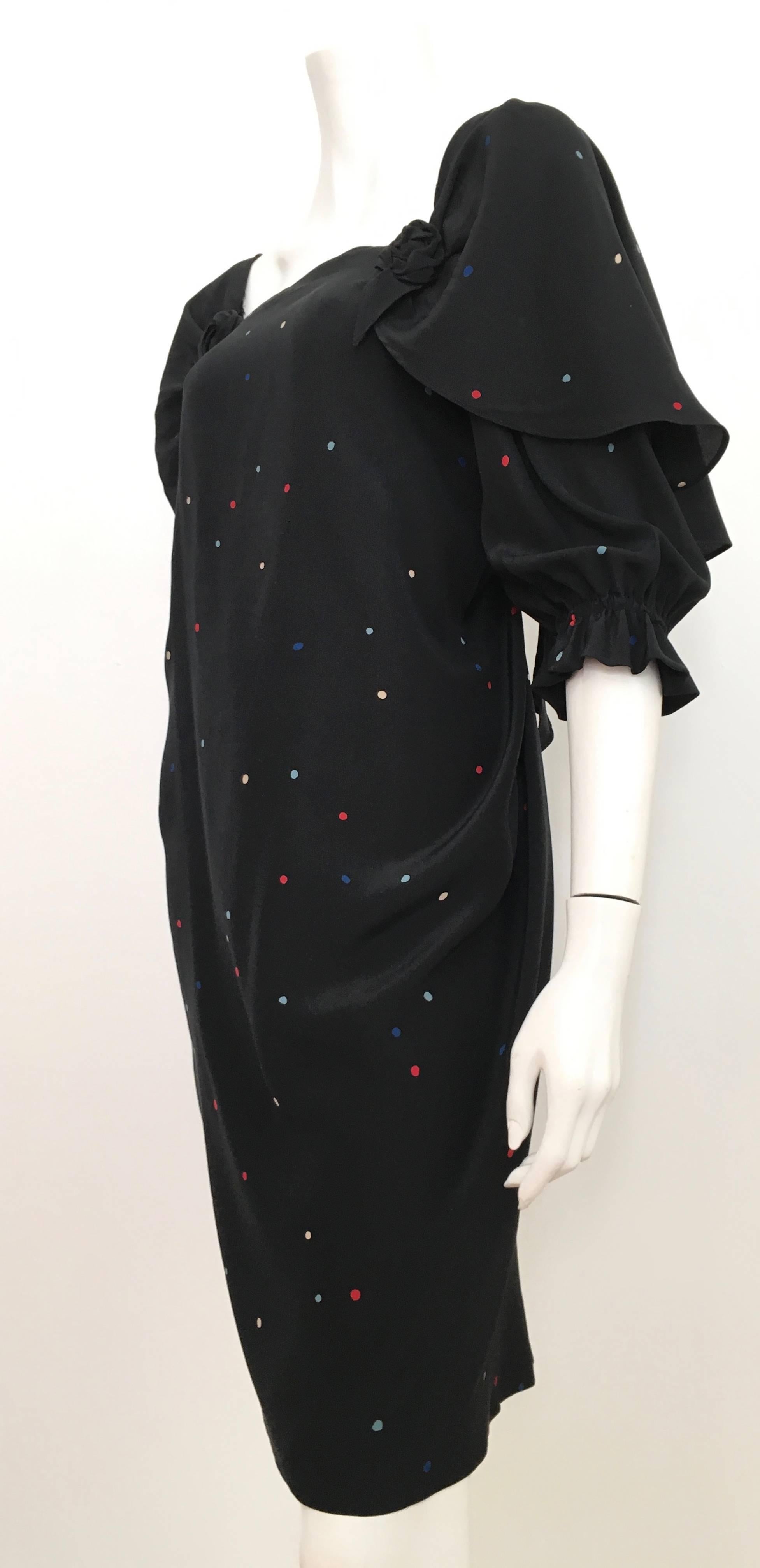 Halston 1970s Black Silk Polka Dot Dress Size 6 / 8. 2