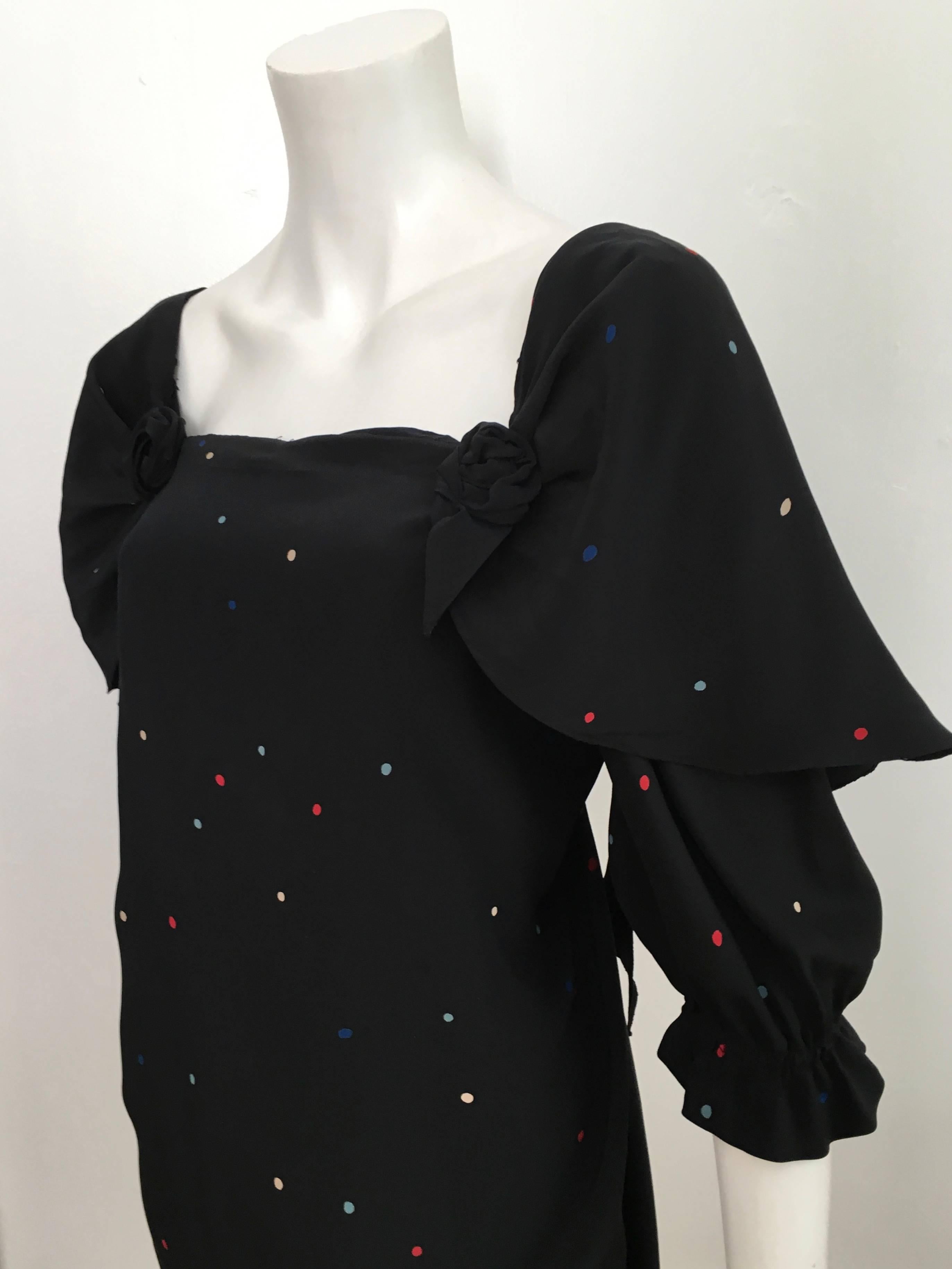 Halston 1970s Black Silk Polka Dot Dress Size 6 / 8. 3