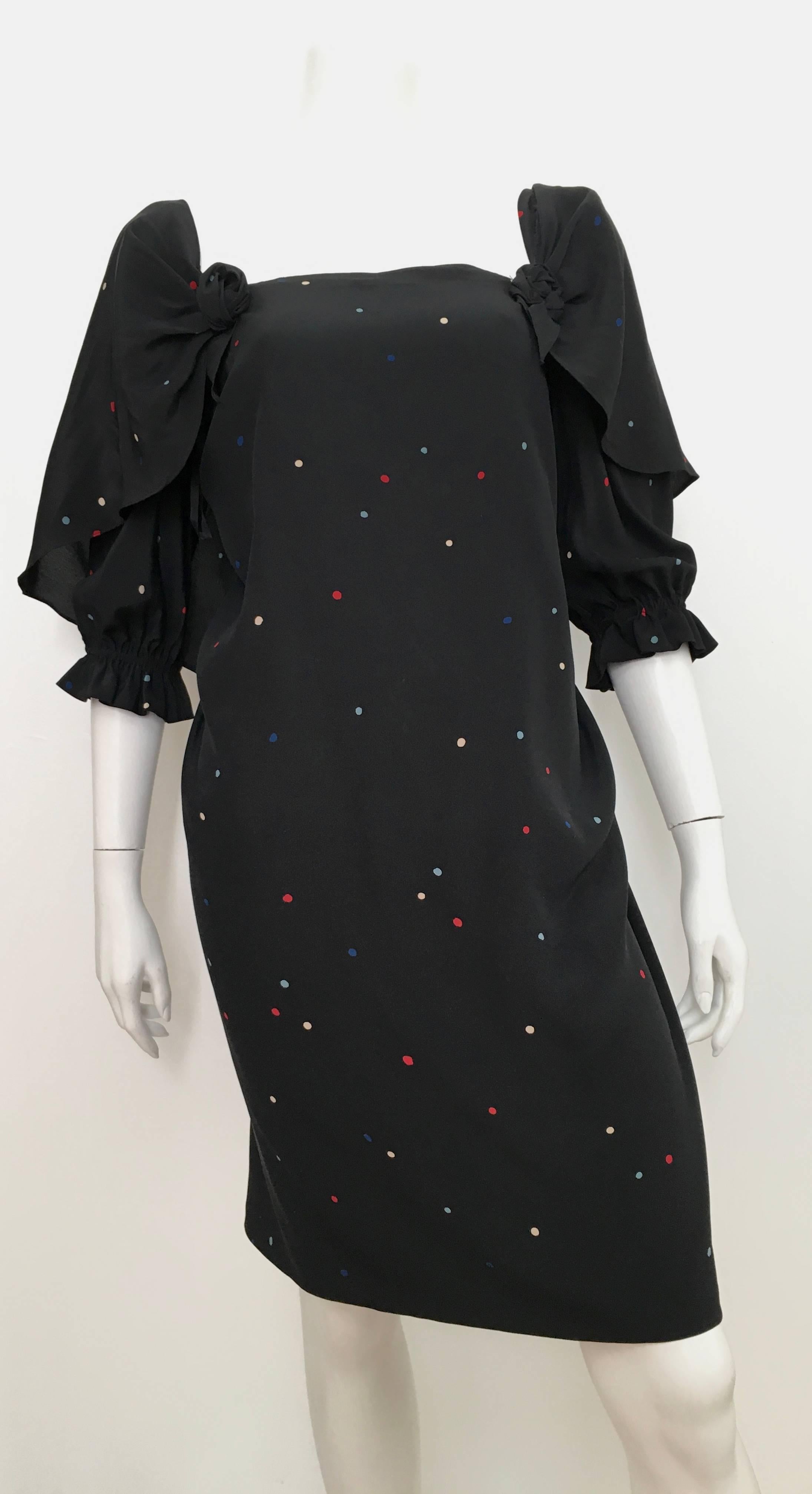 Halston 1970s Black Silk Polka Dot Dress Size 6 / 8. 5