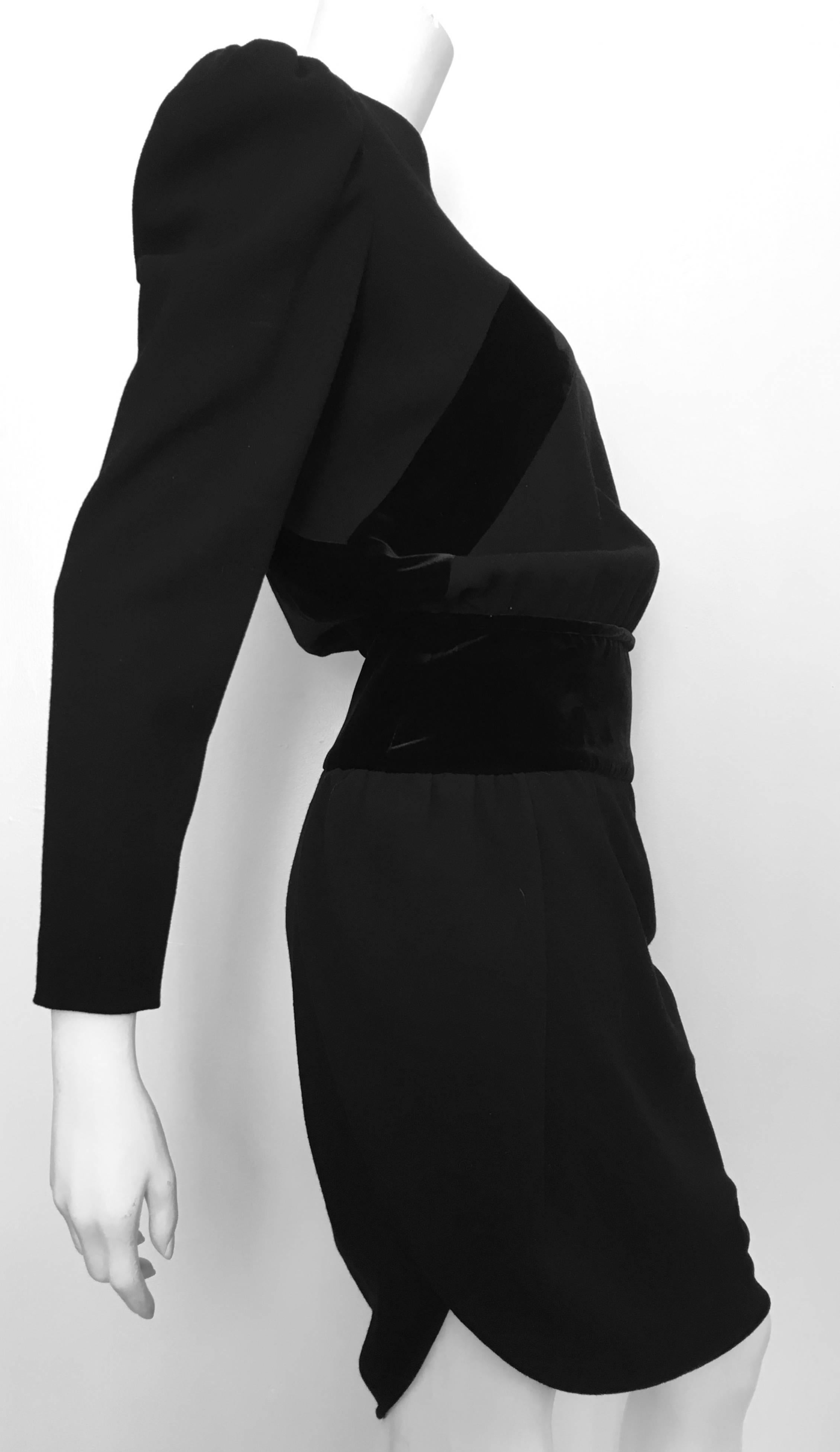 Gray Valentino Boutique Black Wool Crepe Dress Size 6, 1980s