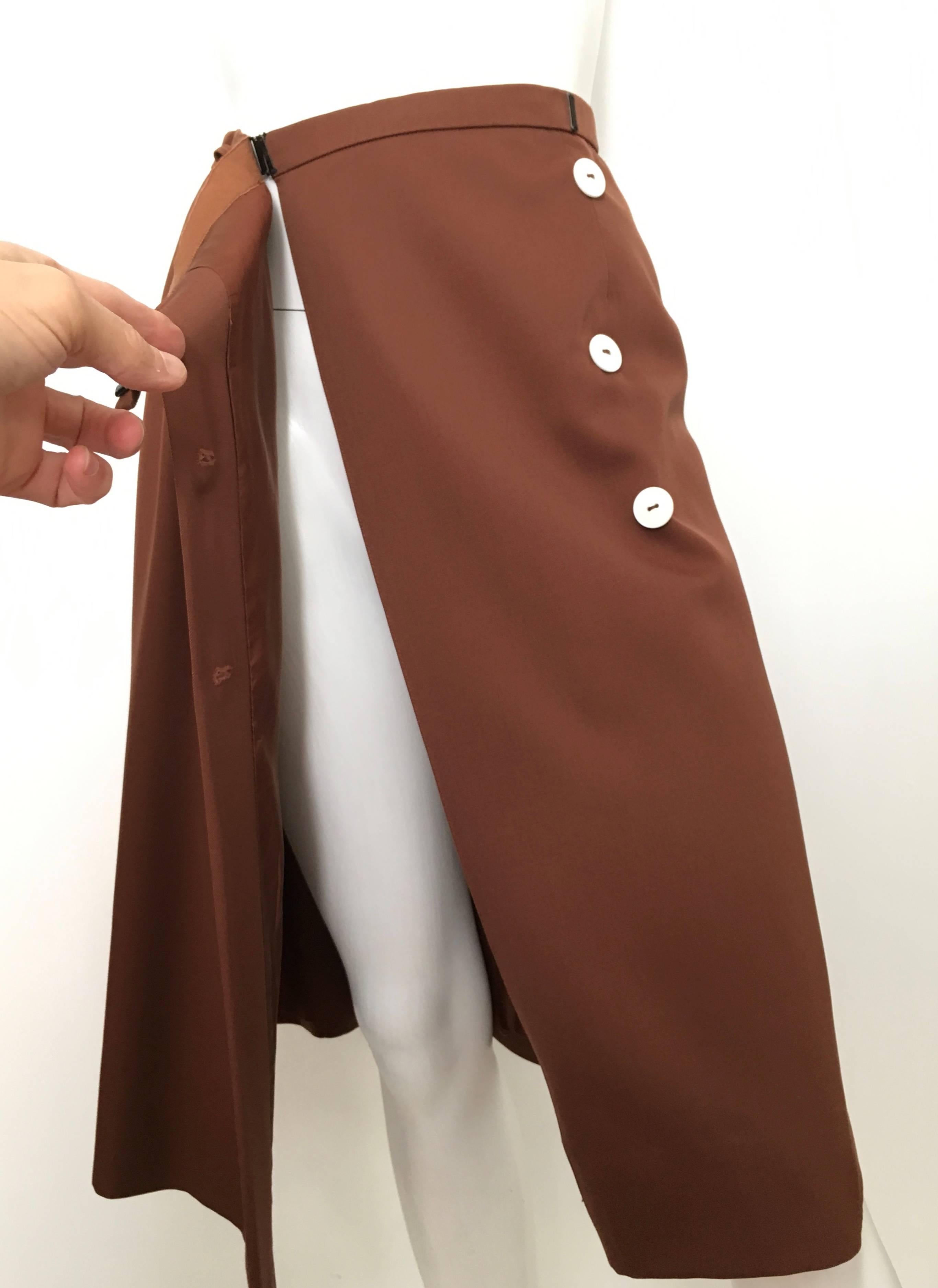 Valentino Boutique 70s Brown Wool Wrap Skirt Size 4. For Sale 1