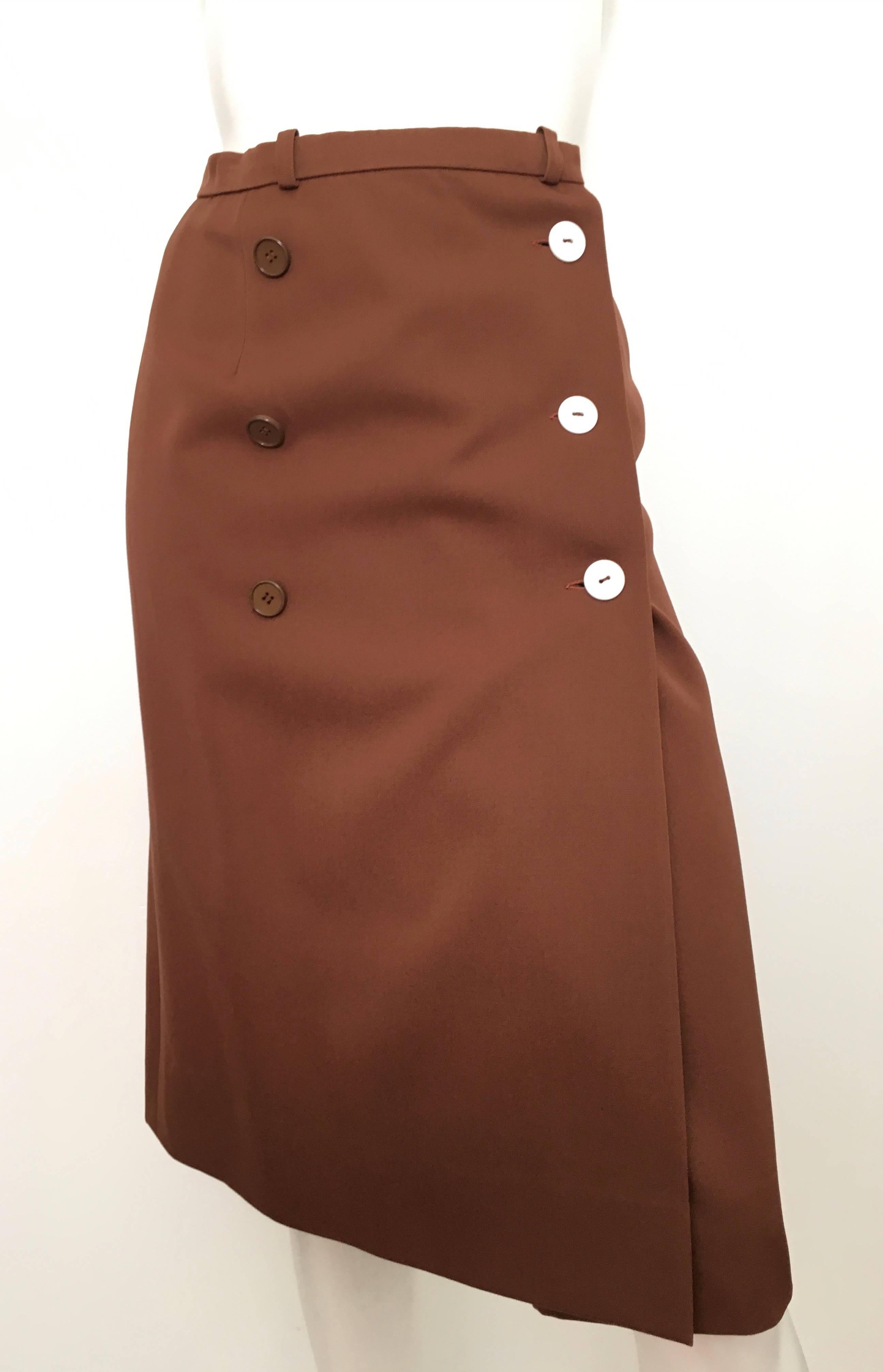 Valentino Boutique 70s Brown Wool Wrap Skirt Size 4. For Sale 3
