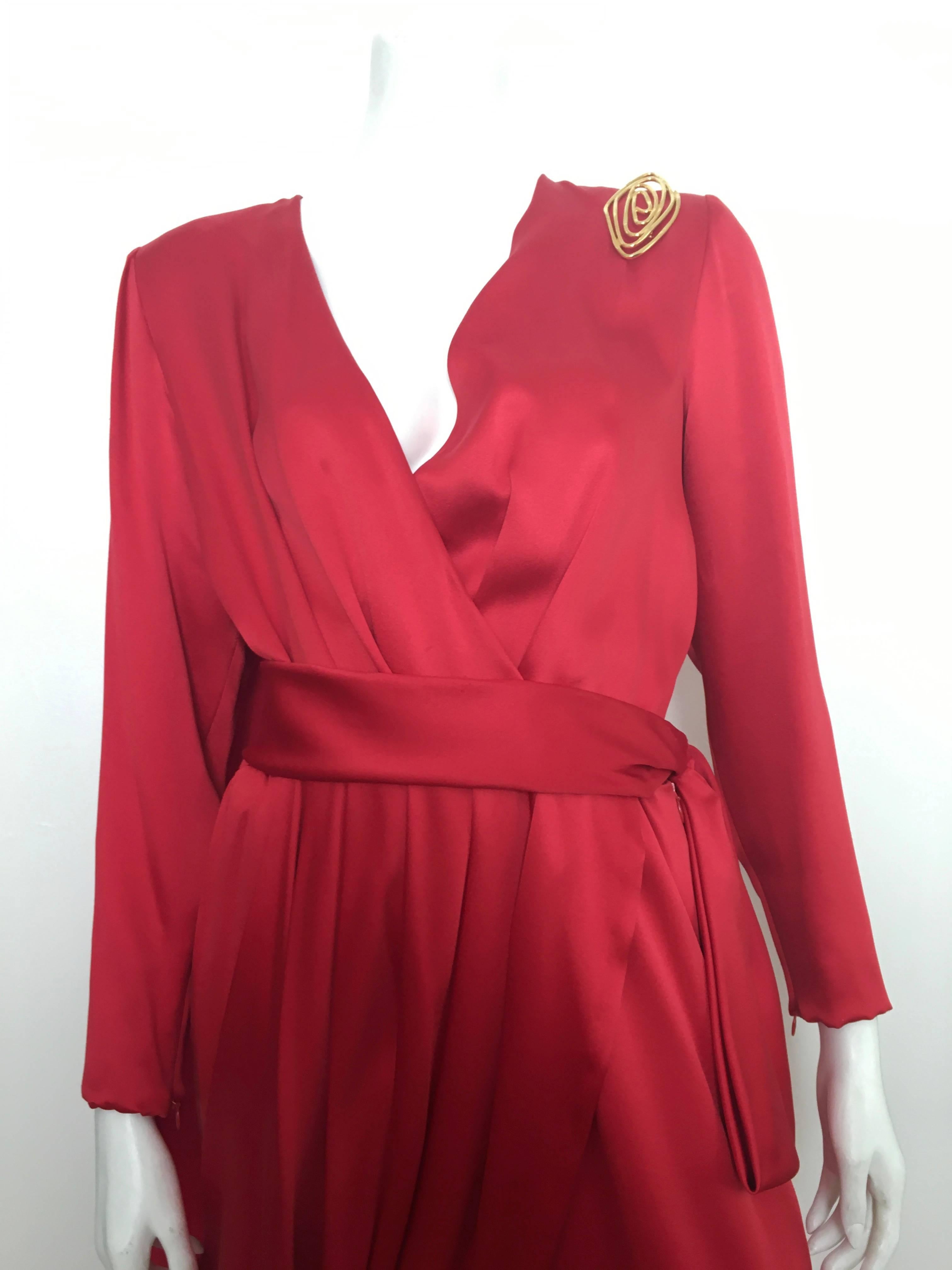 Givenchy Couture from Bergdorf Goodman 1996 by John Galliano fire engine red silk gown is a French size 42 or USA size 10.  Ladies please use your measuring tape so you can properly measure your bust, waist & hips to make certain this gown will fit