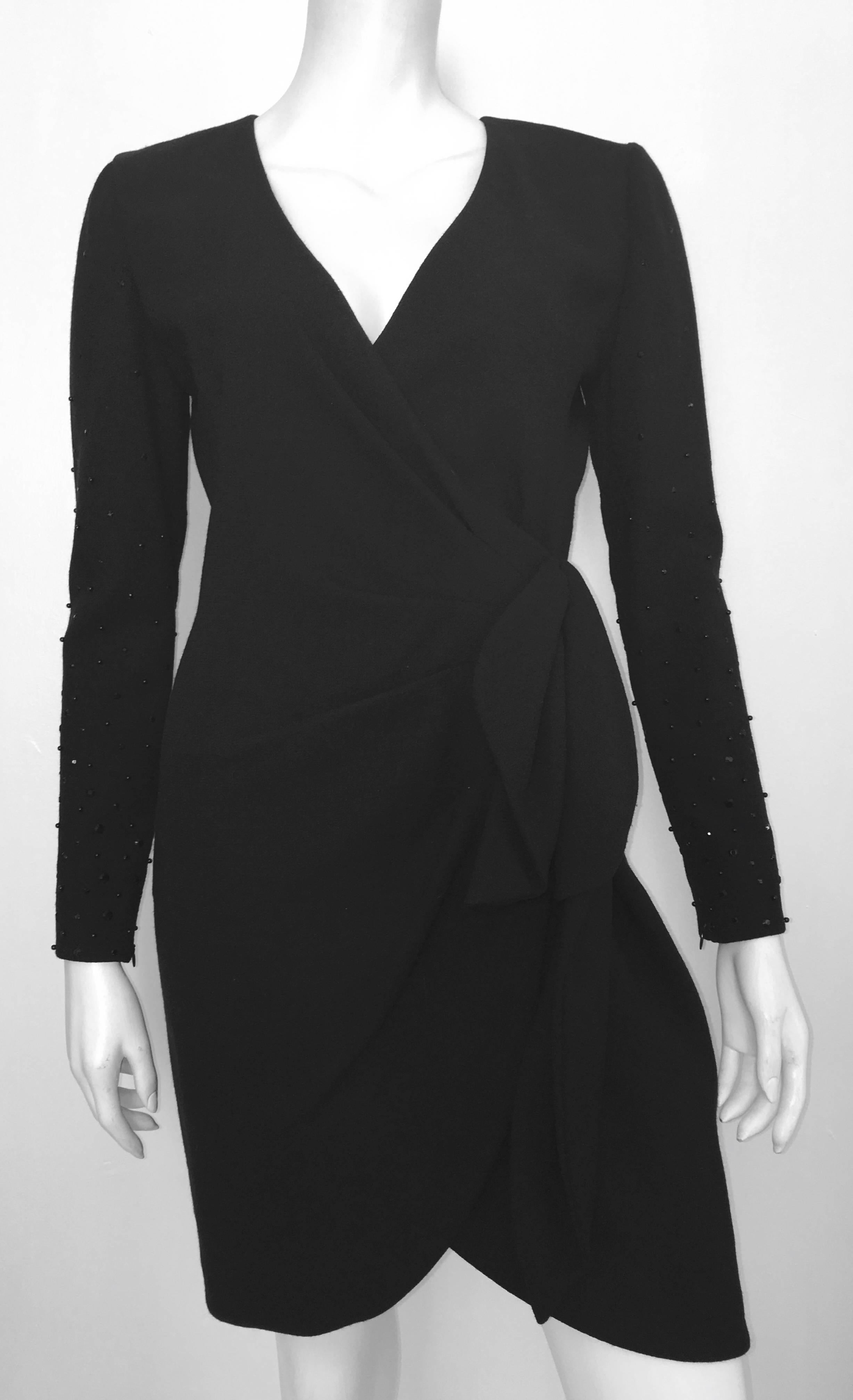 Carolina Herrera for Neiman Marcus Black Wool Cocktail Dress Size 6  For Sale 4