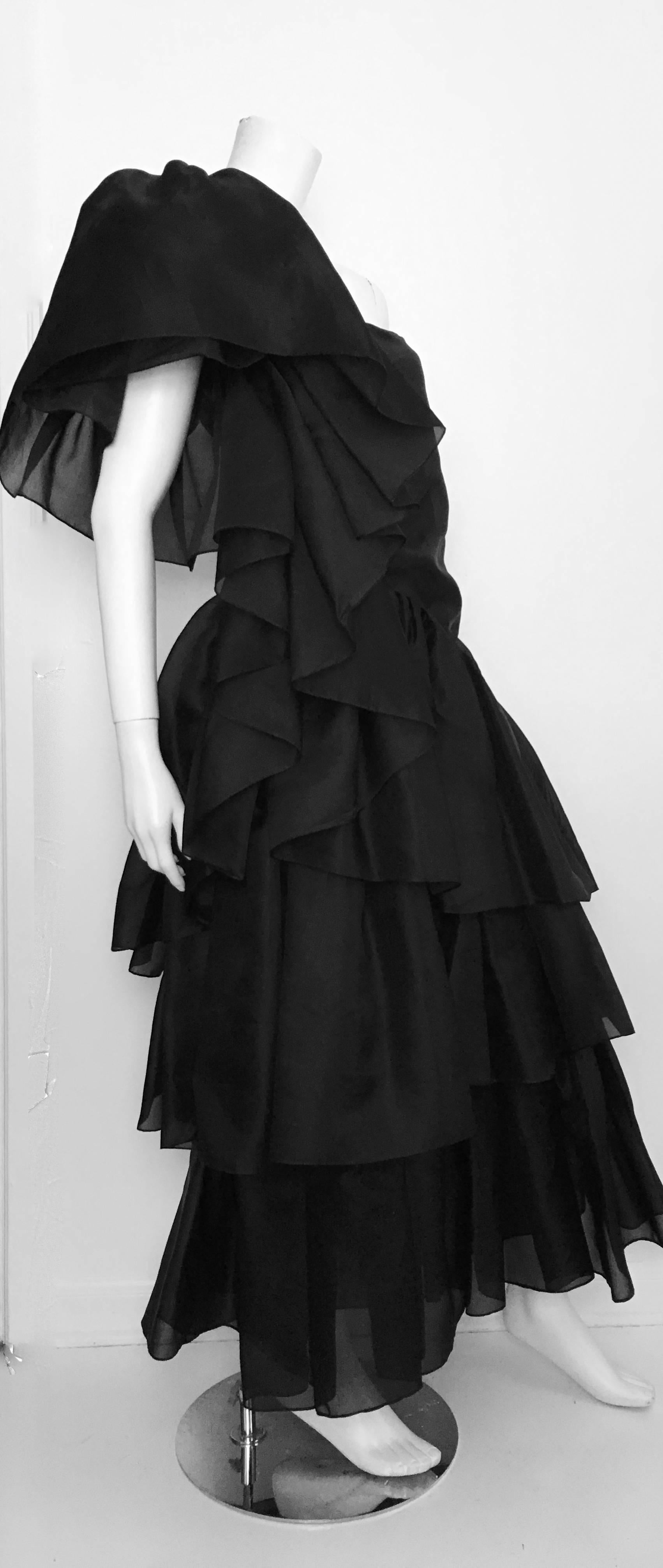 Gray Mollie Parnis 50s Black Satin Layered One Shoulder Gown Size 8. For Sale