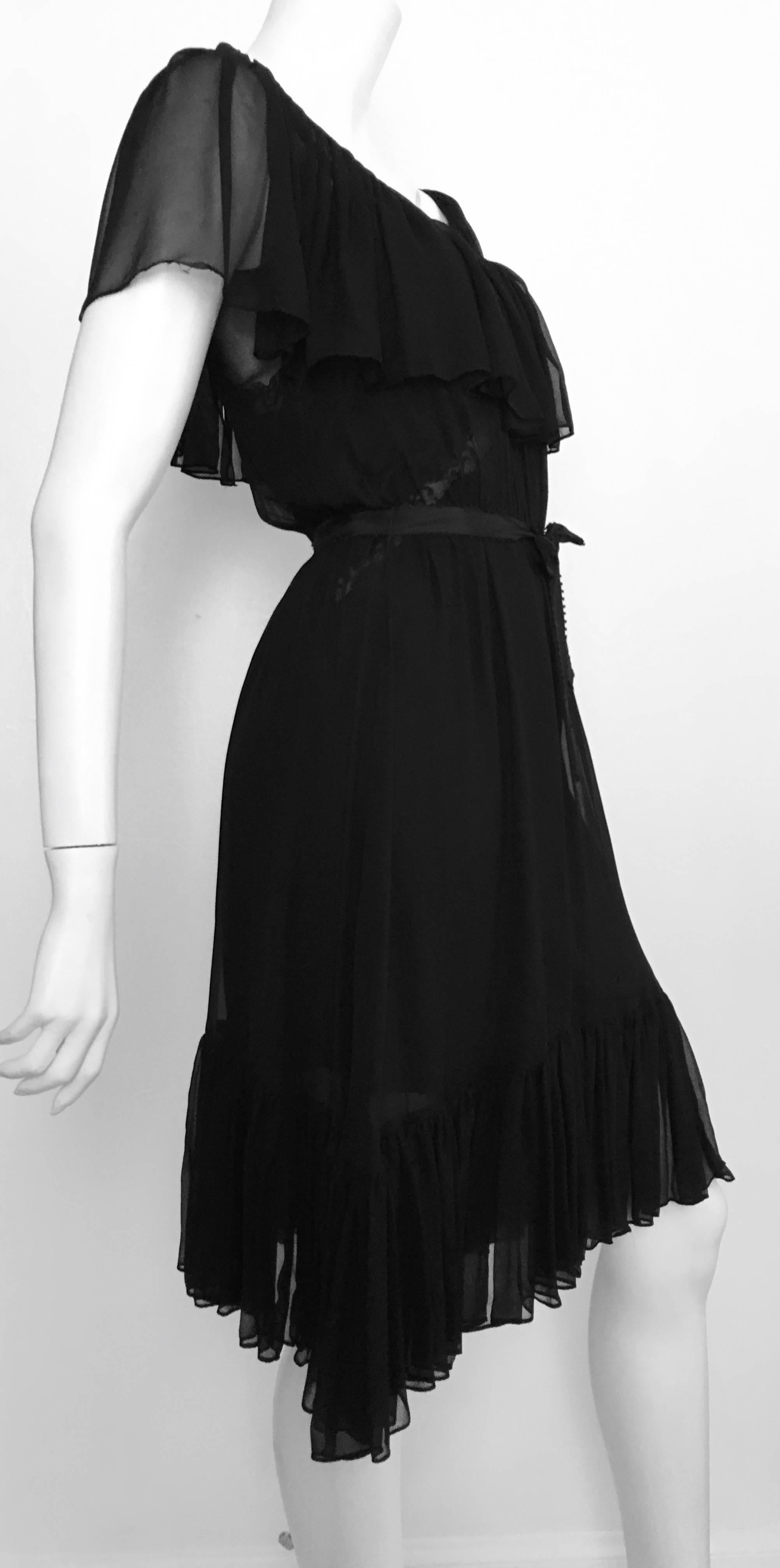 Scott Barrie Black Chiffon Ruffled Sheer Dress Size 4. In Good Condition For Sale In Atlanta, GA