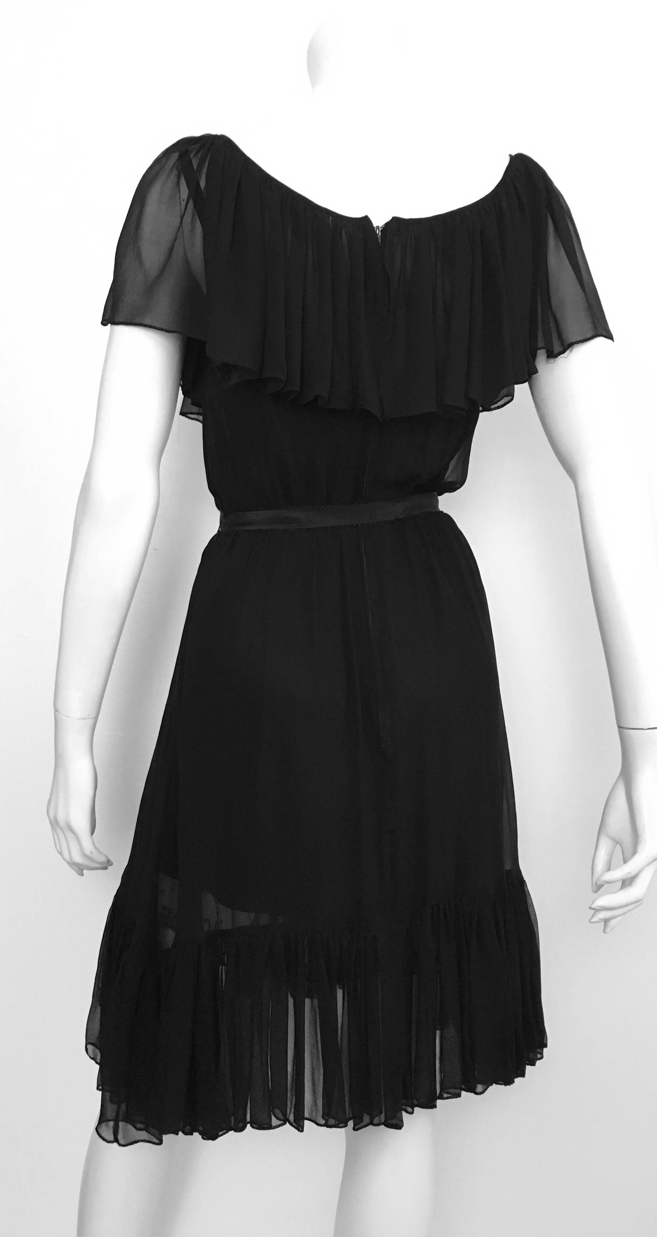 Women's or Men's Scott Barrie Black Chiffon Ruffled Sheer Dress Size 4. For Sale