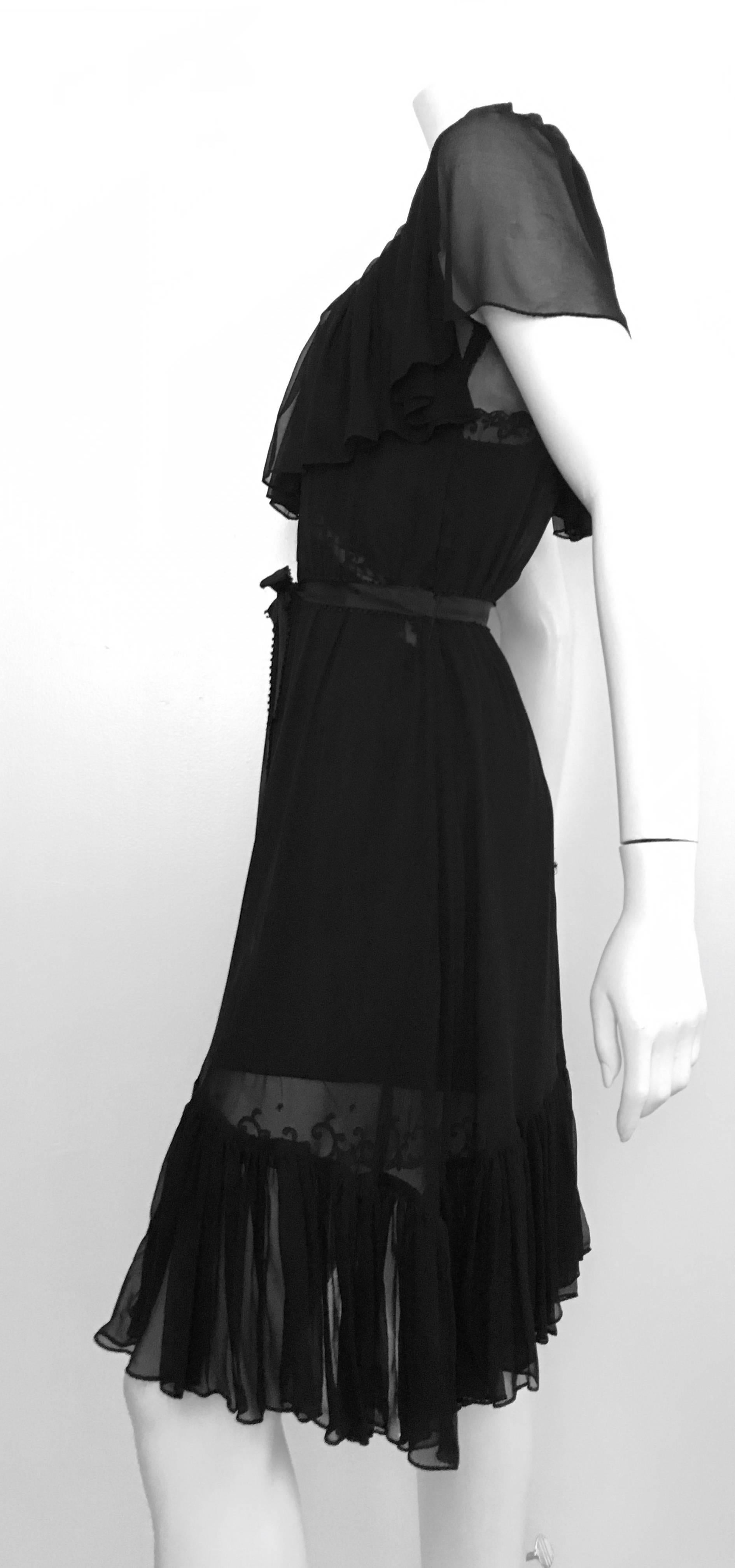Scott Barrie Black Chiffon Ruffled Sheer Dress Size 4. For Sale 1