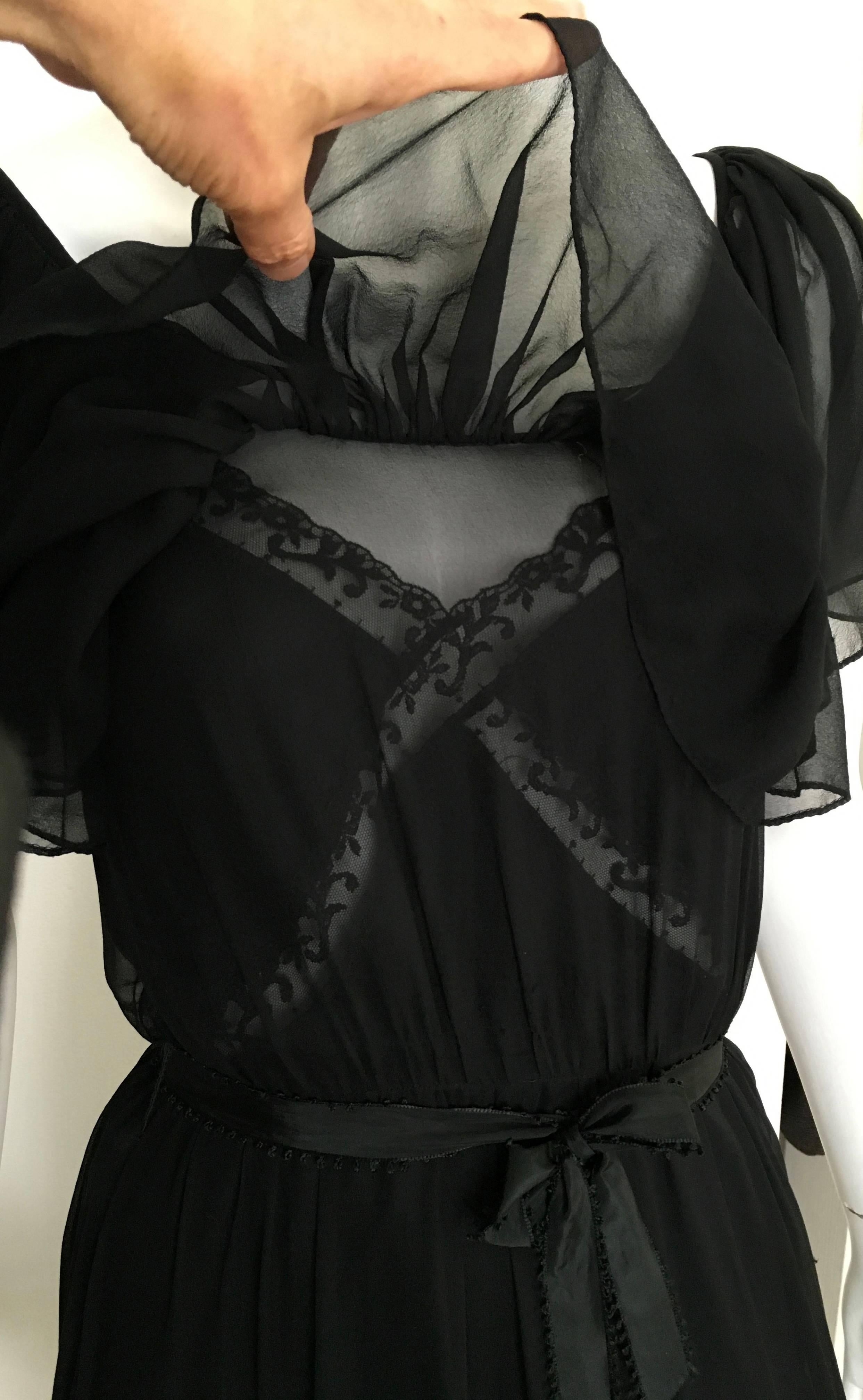 Scott Barrie Black Chiffon Ruffled Sheer Dress Size 4. For Sale 2