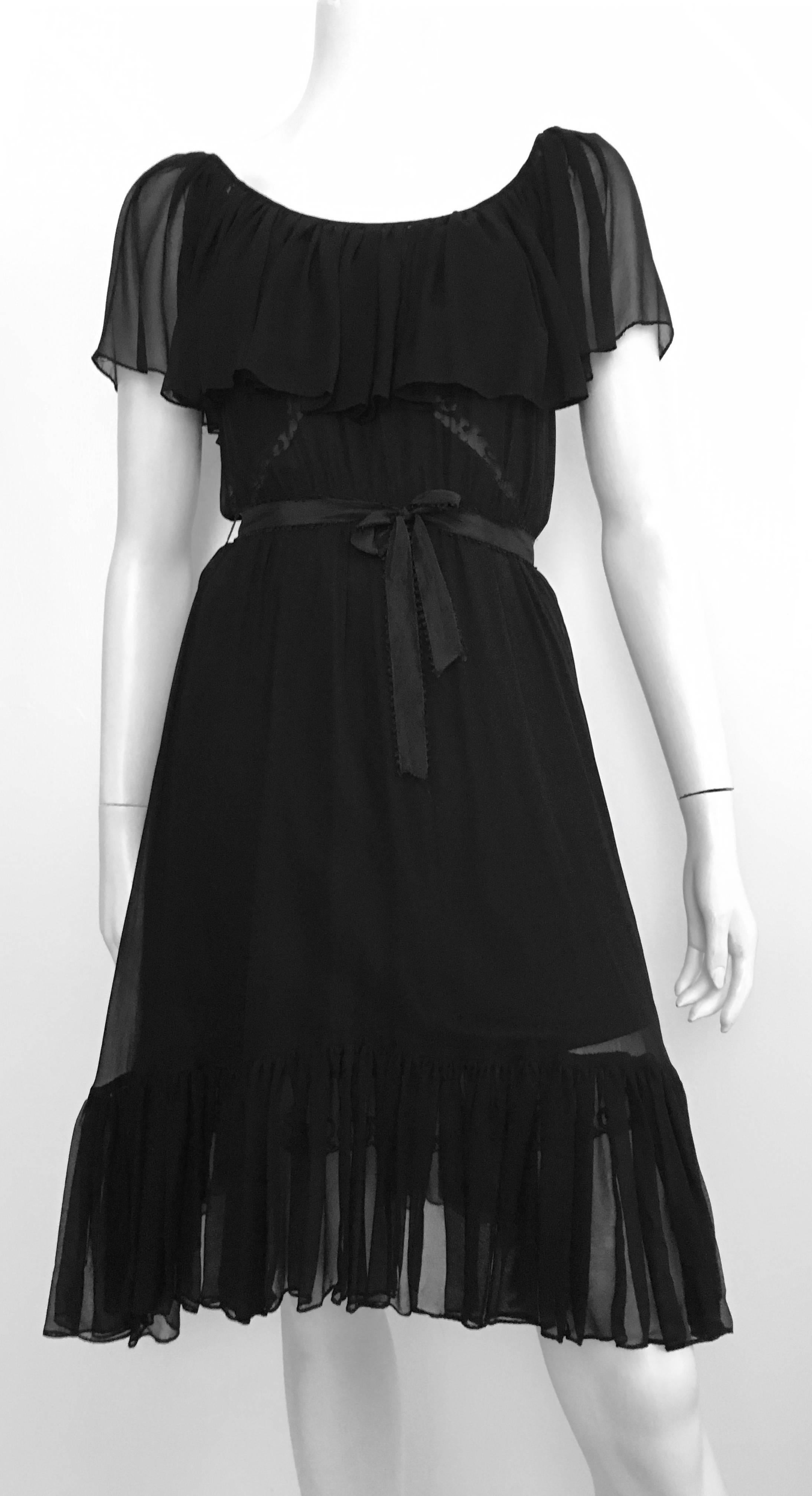Scott Barrie Black Chiffon Ruffled Sheer Dress Size 4. For Sale 4