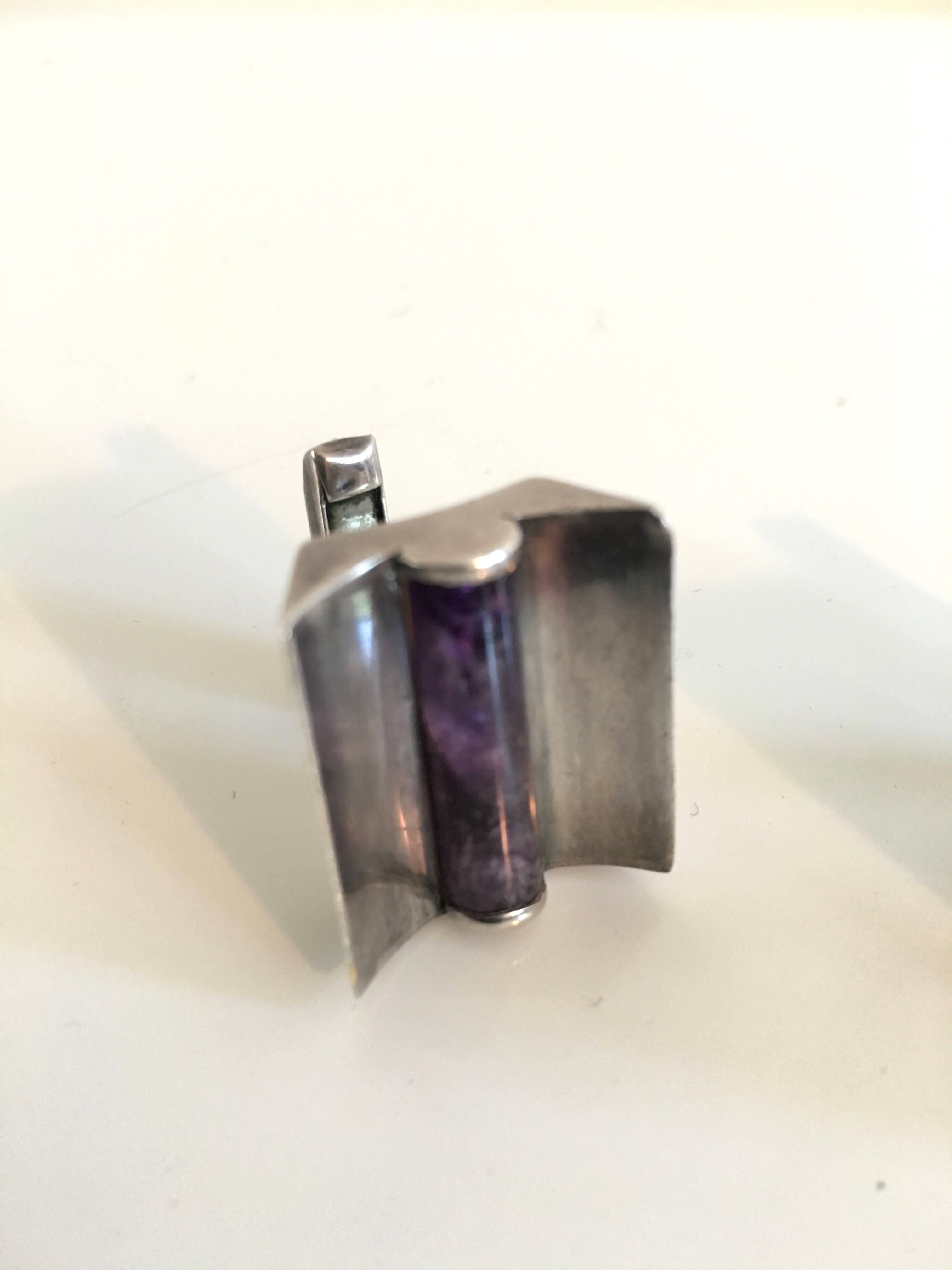 Taxco Sterling Silver & Amethyst Modern Design Cufflinks.  For Sale 1