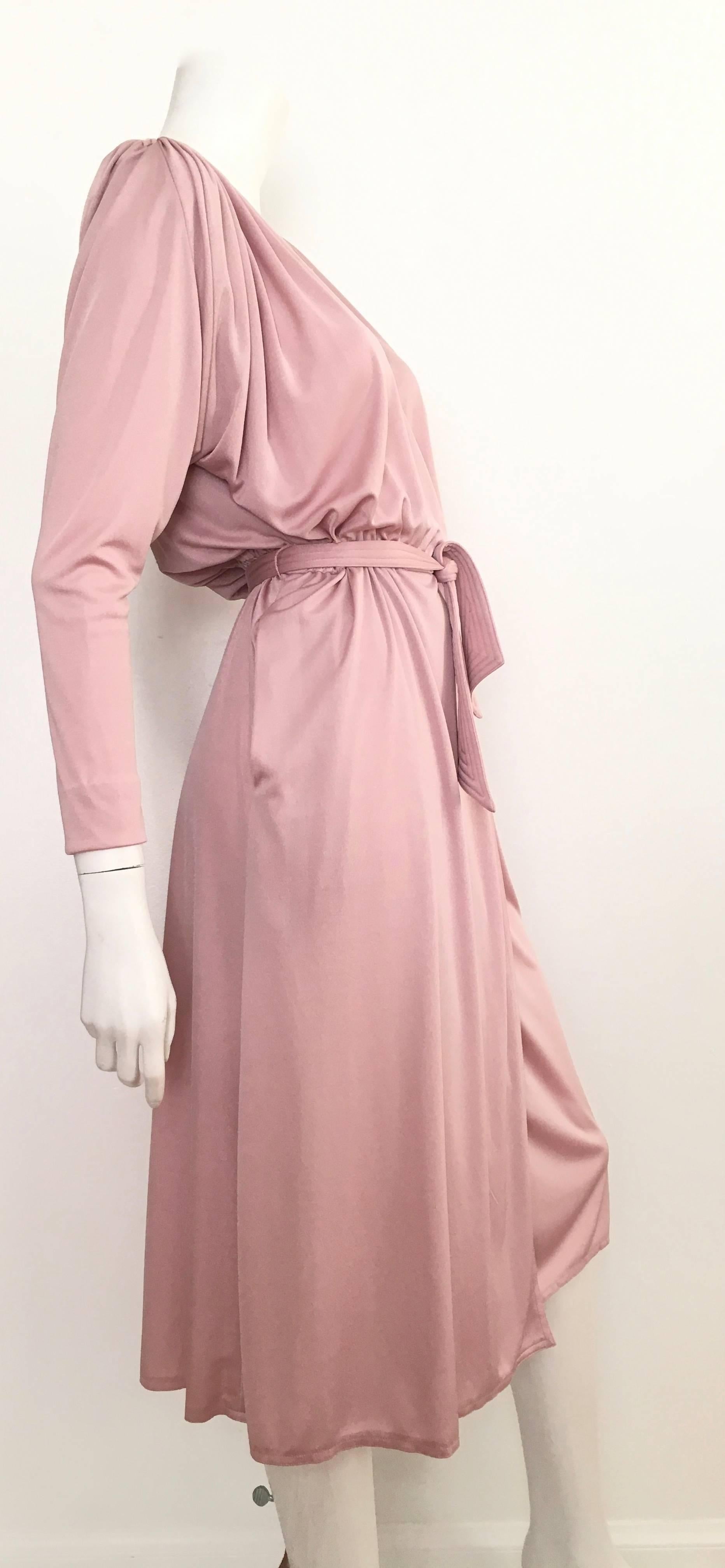 Brown Pierre Cardin Faux Wrap Dress With Pockets Size 8, 1980s  For Sale