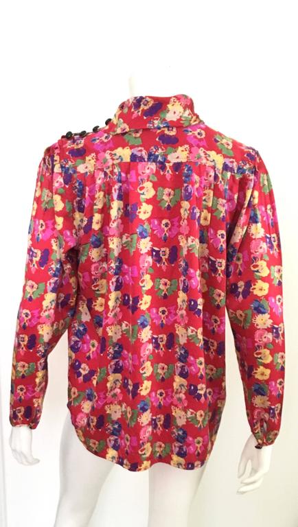 Ungaro 1980s Floral Silk Blouse Size 8. For Sale at 1stDibs