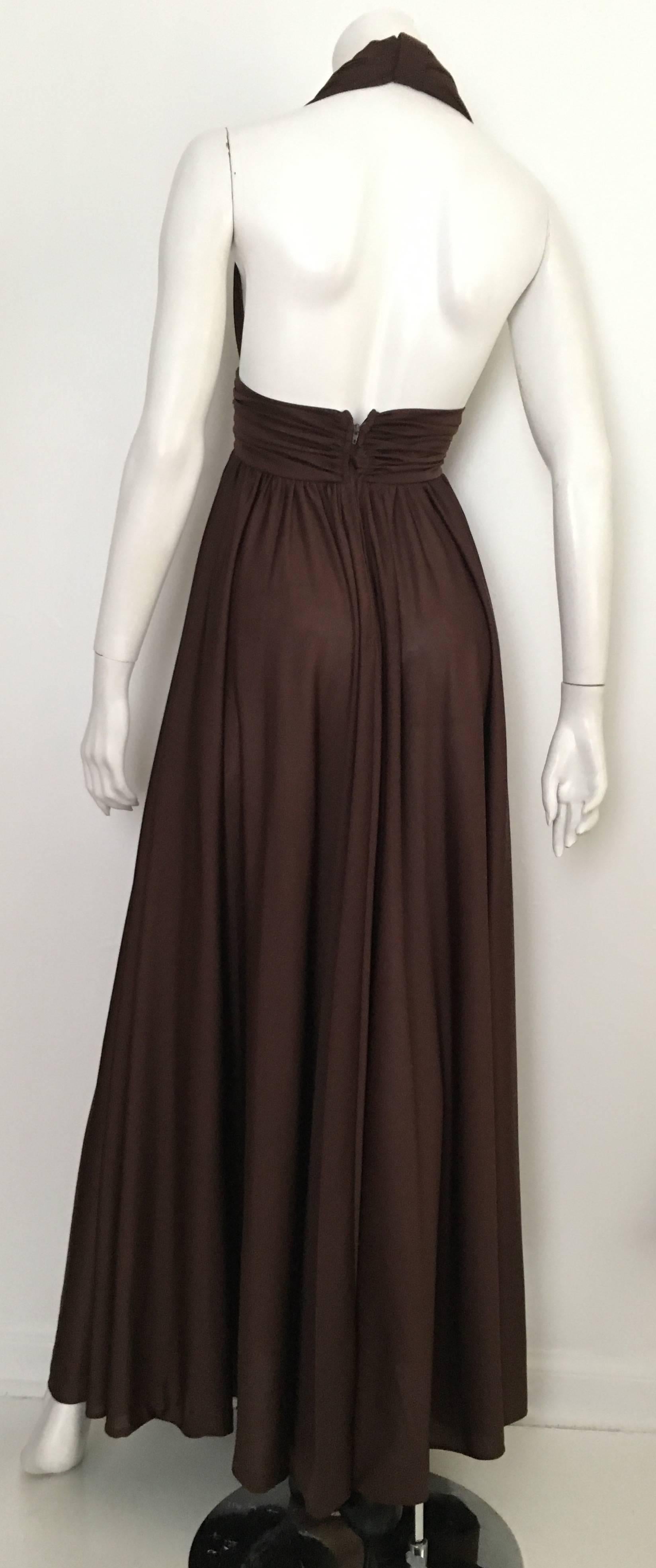 Frank Usher 1980s Brown Halter Gown Size 4. In Excellent Condition For Sale In Atlanta, GA