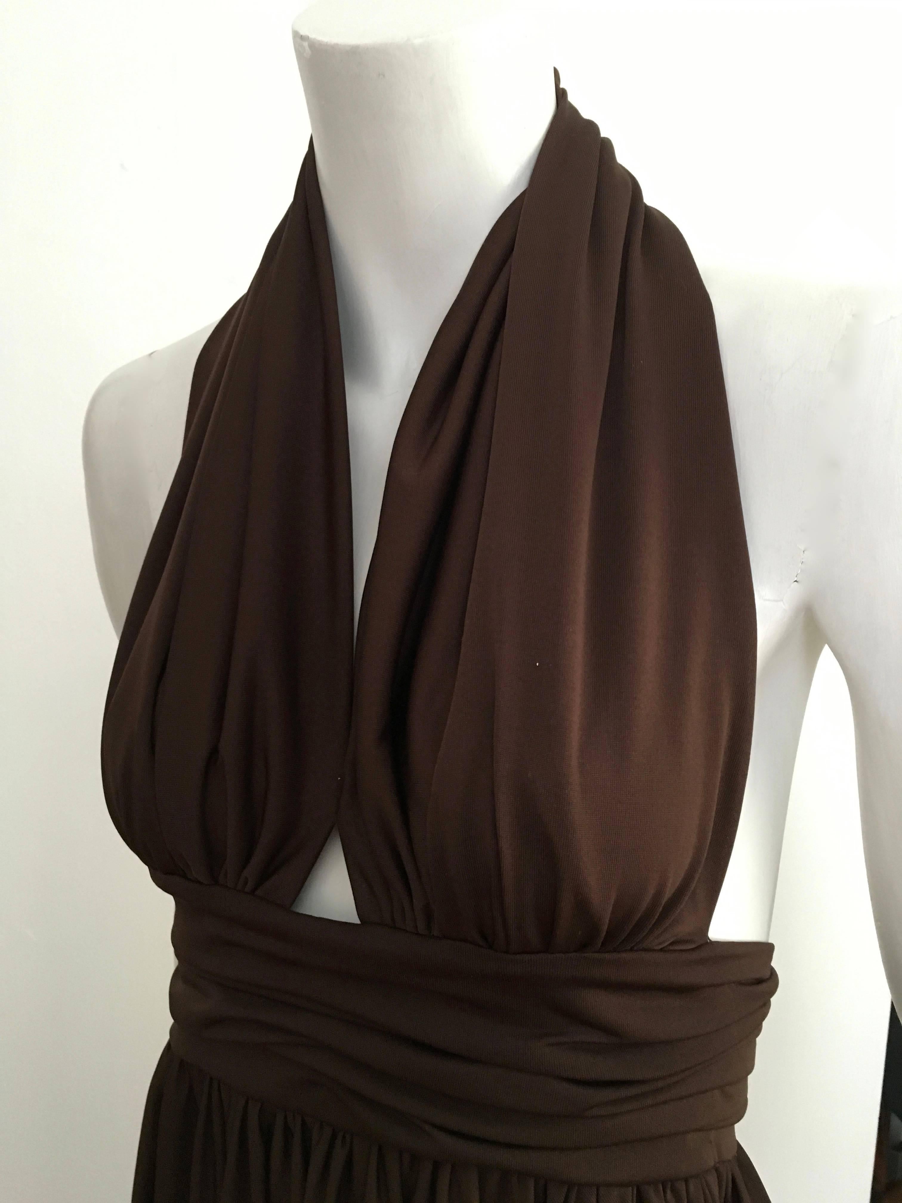 Frank Usher 1980s Brown Halter Gown Size 4. For Sale 4