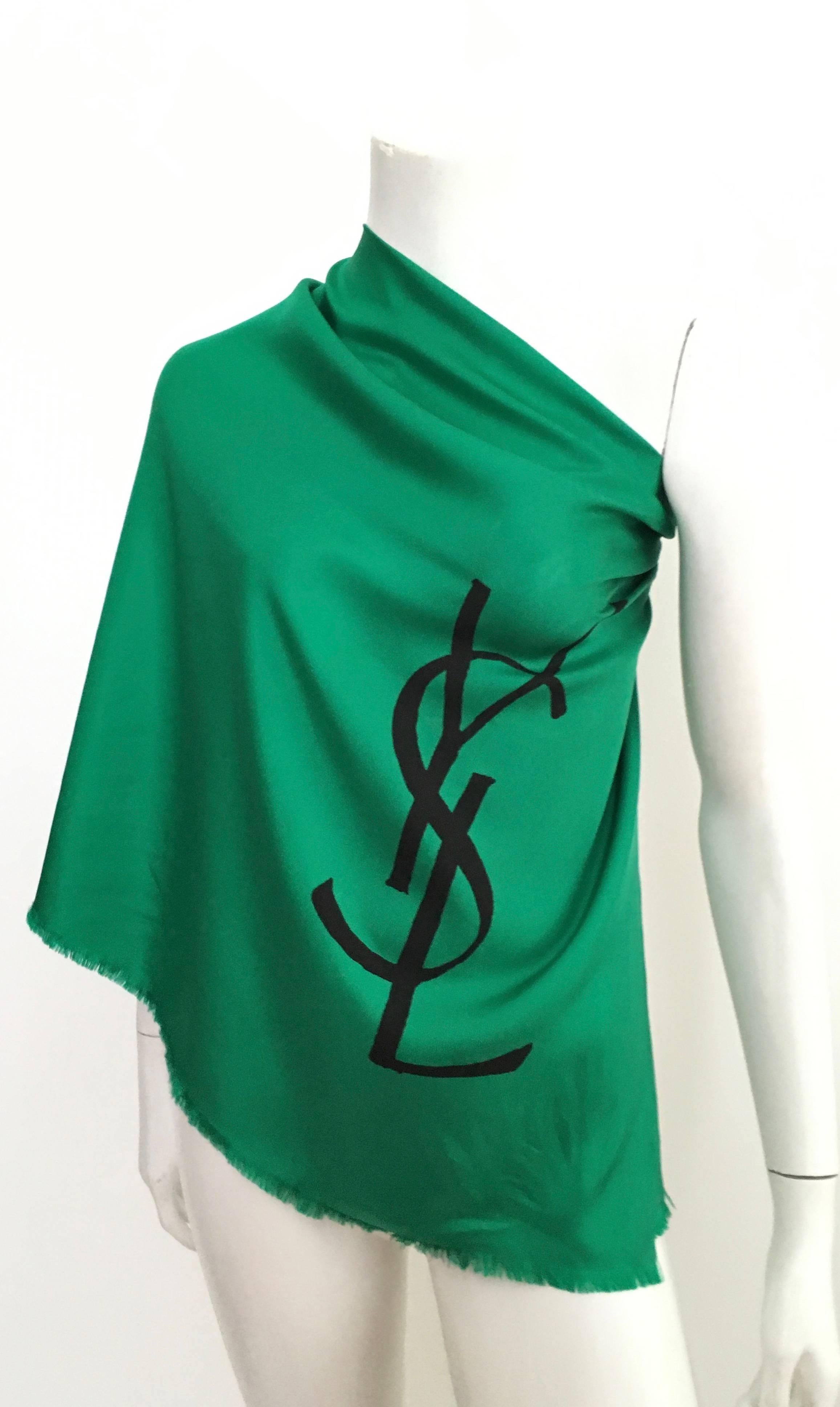 Women's or Men's Yves Saint Laurent Emerald Green Silk Large Scarf.