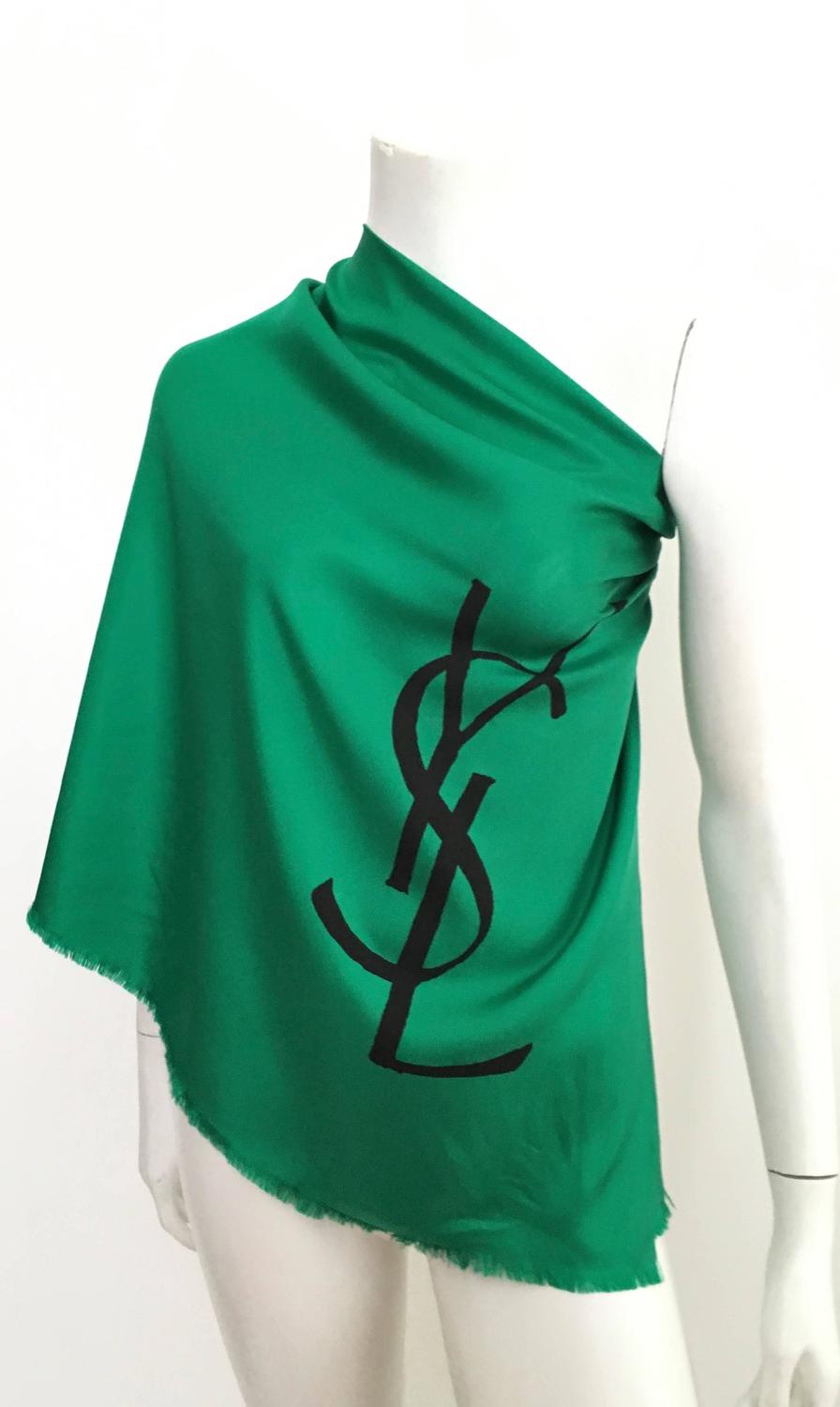 Yves Saint Laurent Emerald Green Silk Large Scarf. For ...