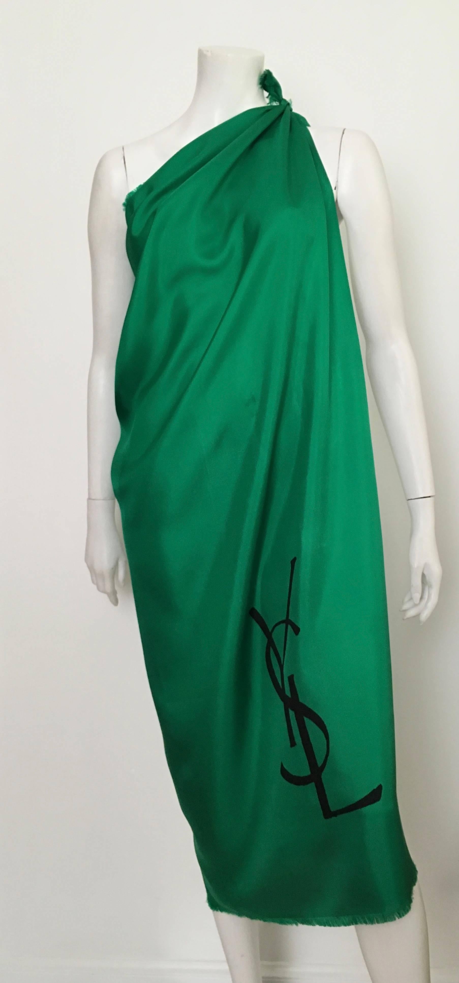 Yves Saint Laurent Emerald Green Silk Large Scarf. 1