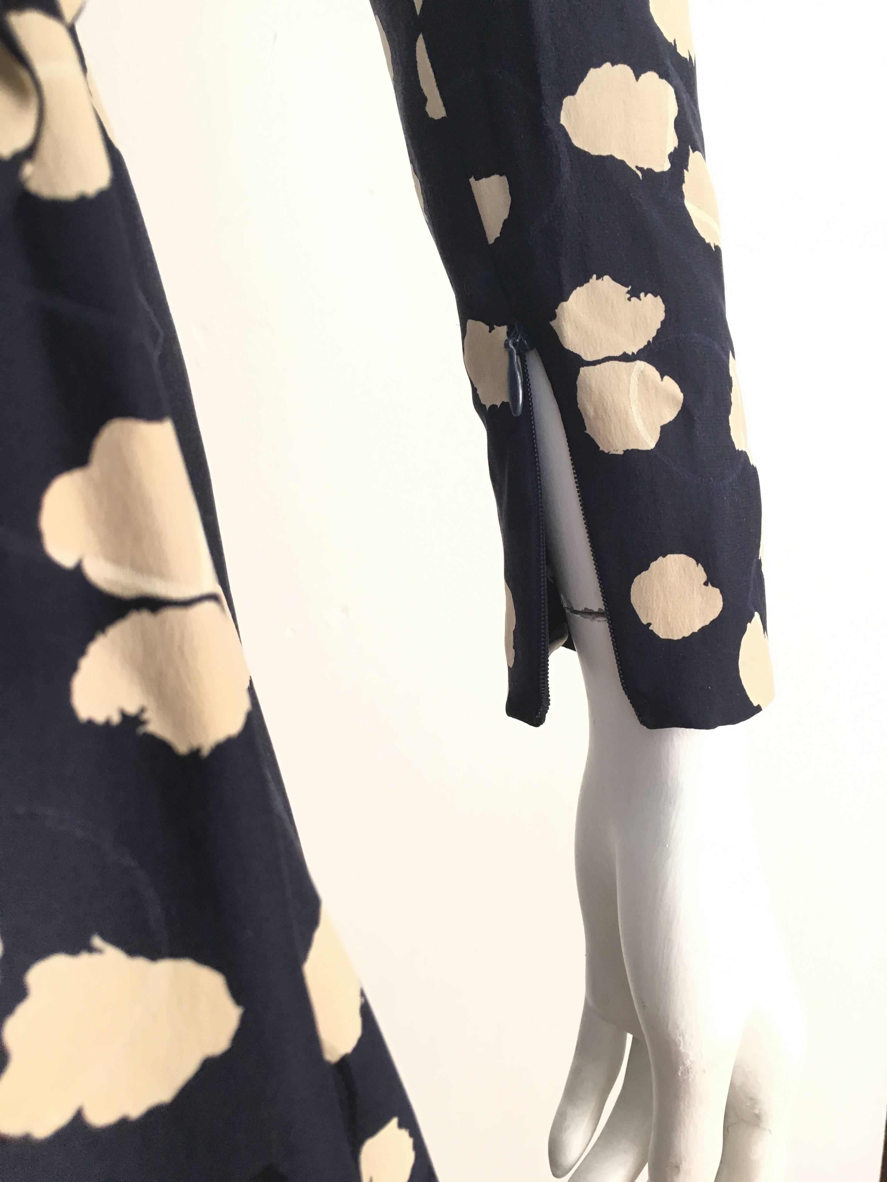 Black Carolina Herrera Navy Cloud Silk Faux Wrap Dress Size 8.