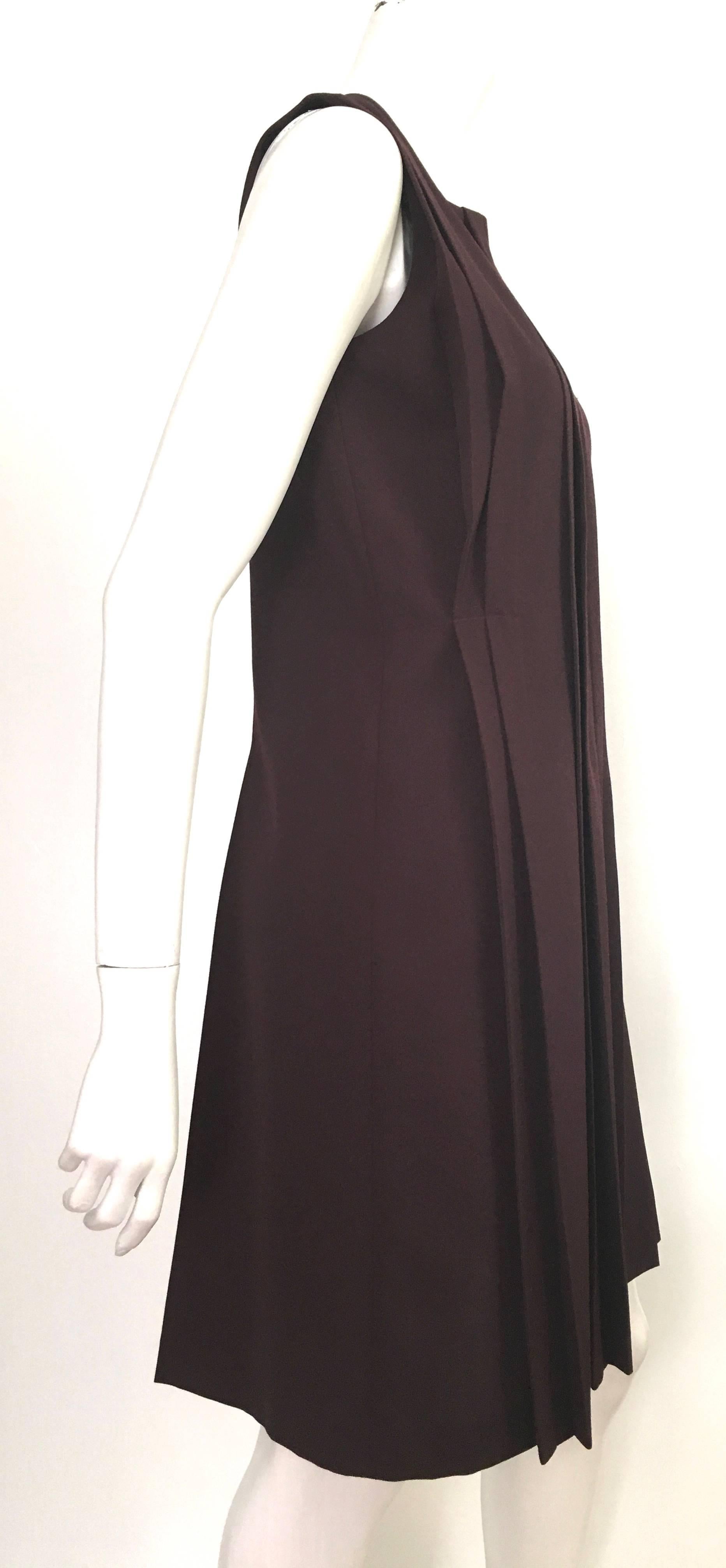 Black Cacharel Burgundy Sleeveless Pleated Dress Size 8.  For Sale