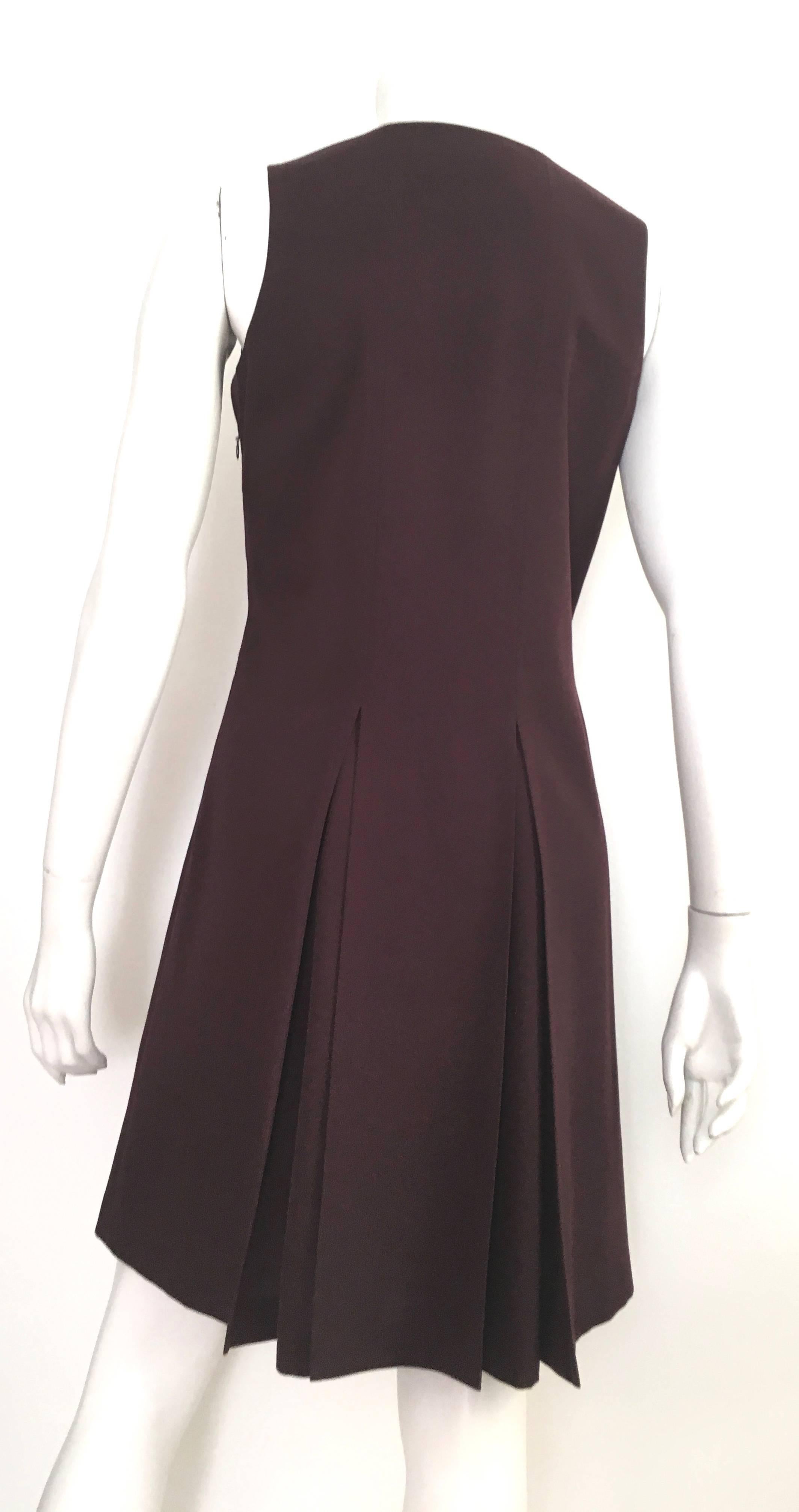 Cacharel Burgundy Sleeveless Pleated Dress Size 8.  In Excellent Condition For Sale In Atlanta, GA