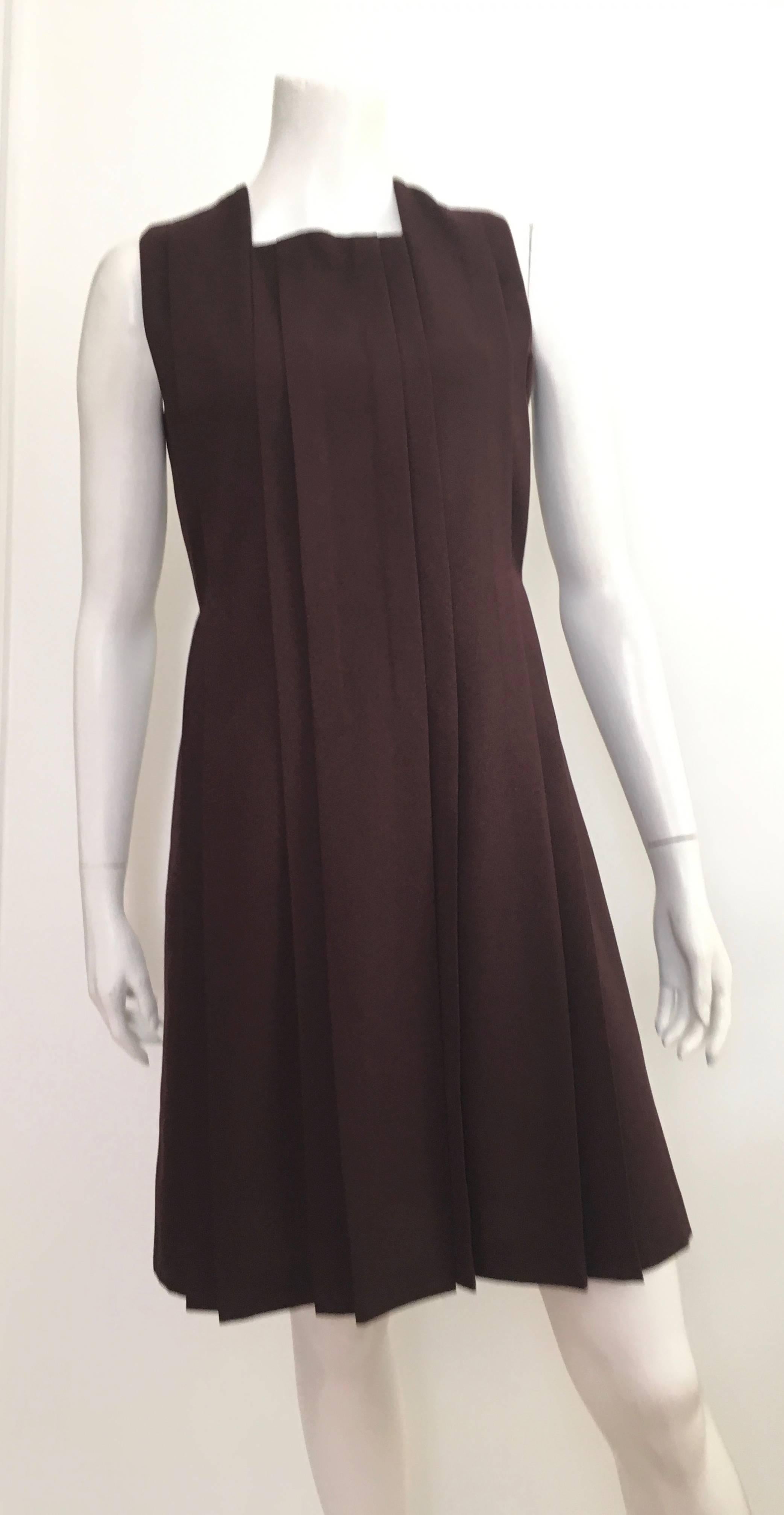 Cacharel Burgundy Sleeveless Pleated Dress Size 8.  For Sale 4