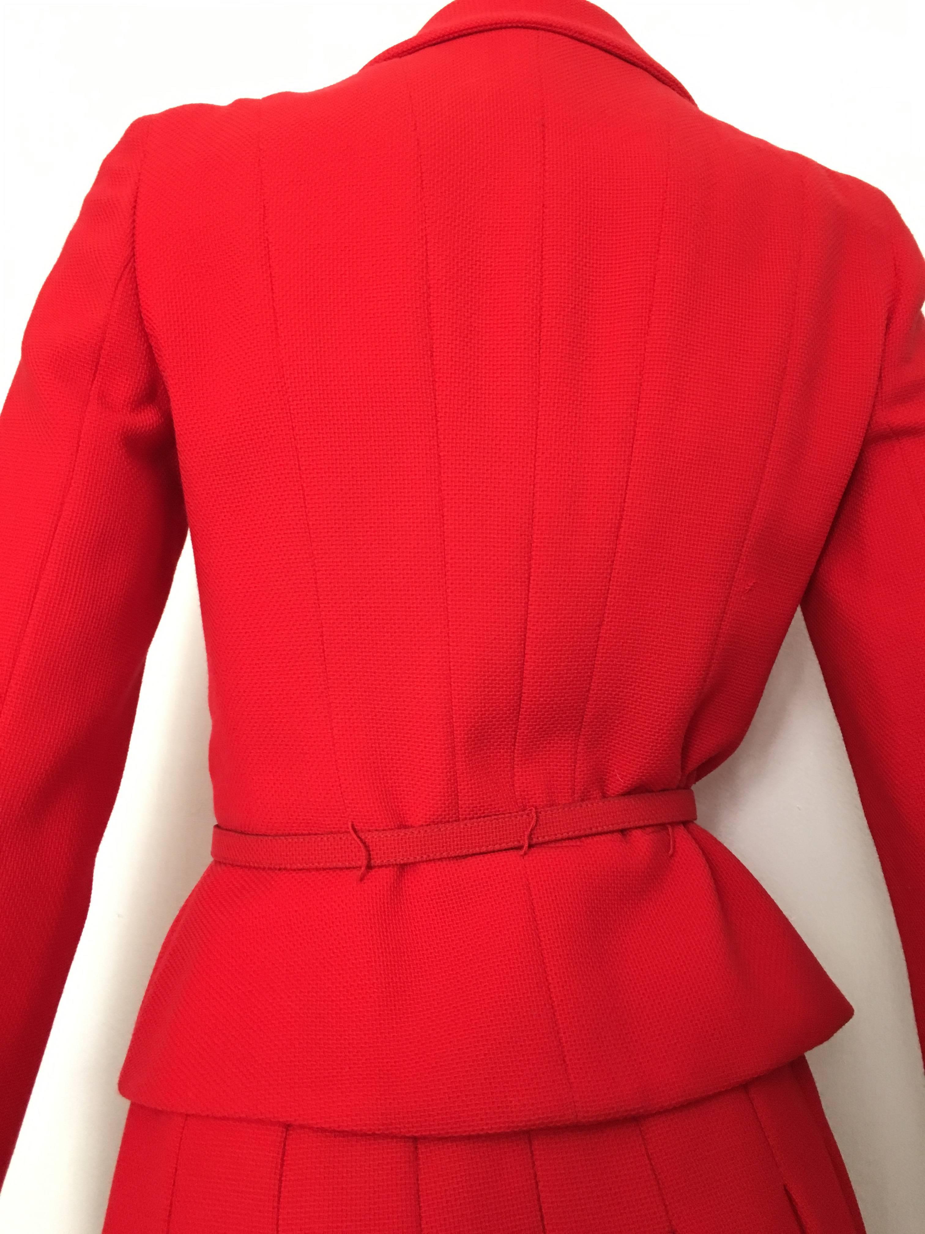 Chanel Red Suit Jacket & Pleated Skirt Size 4. 1