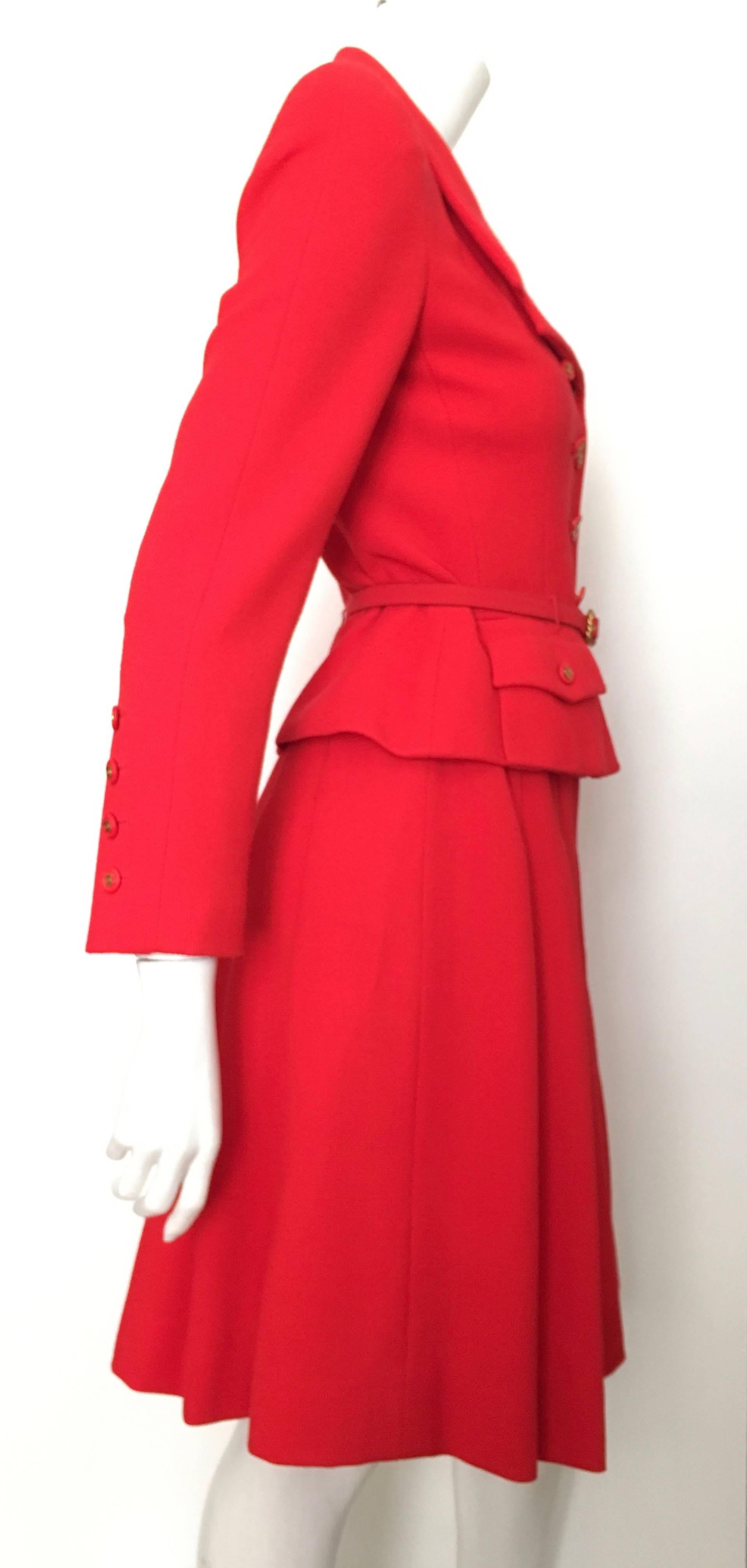 Chanel Red Suit Jacket & Pleated Skirt Size 4. In Excellent Condition In Atlanta, GA