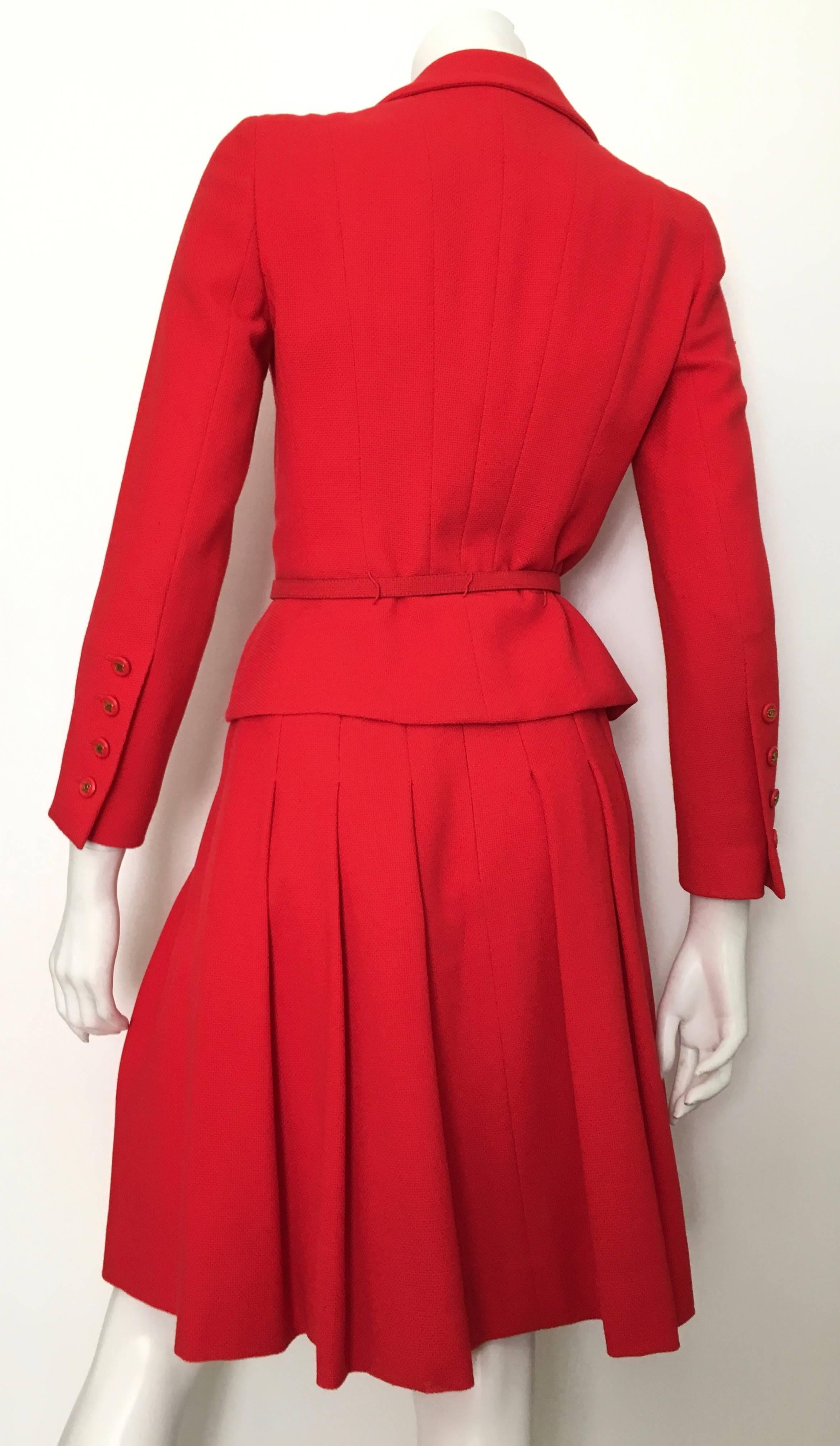 Women's or Men's Chanel Red Suit Jacket & Pleated Skirt Size 4.