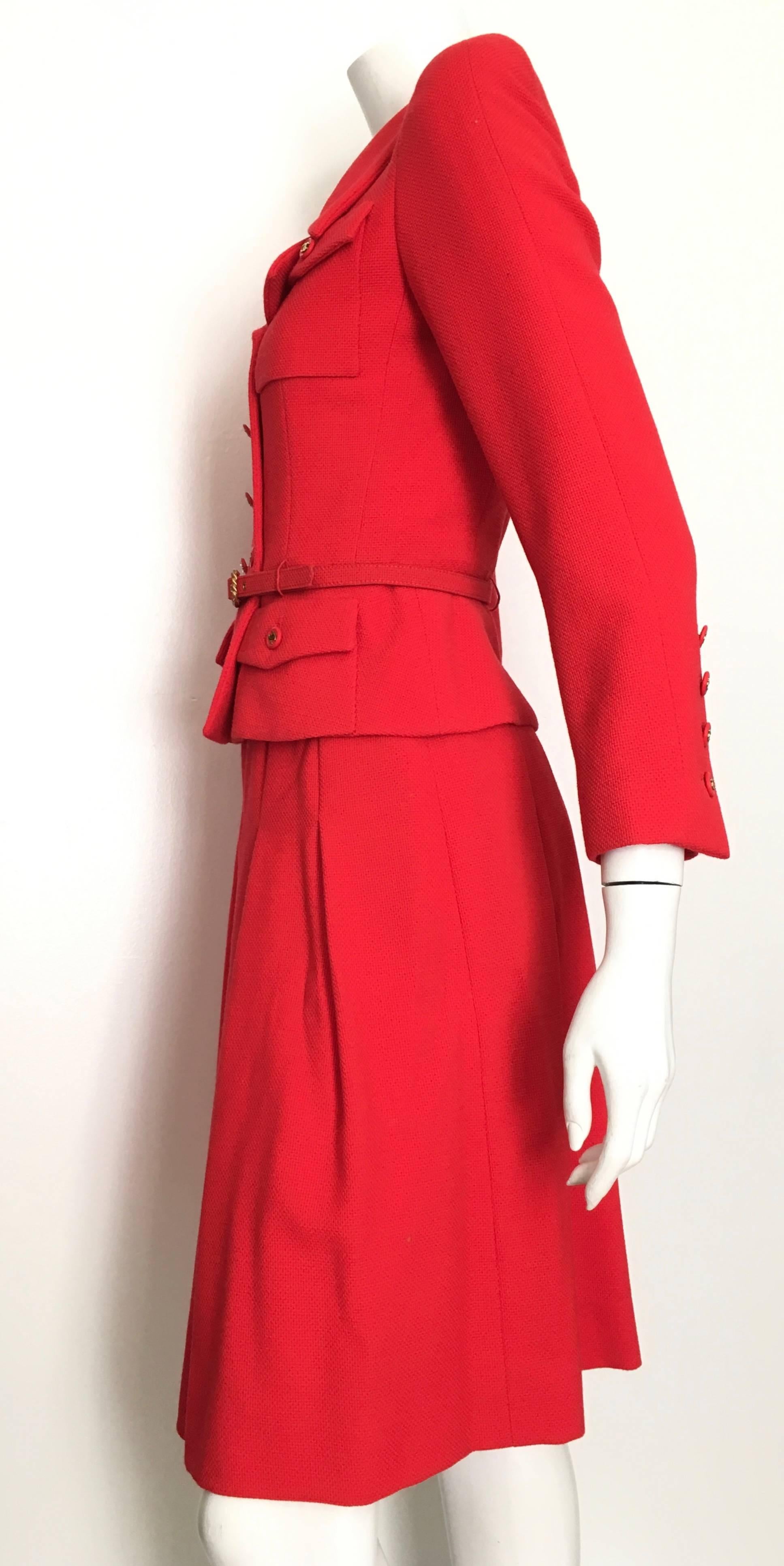Chanel Red Suit Jacket & Pleated Skirt Size 4. 2