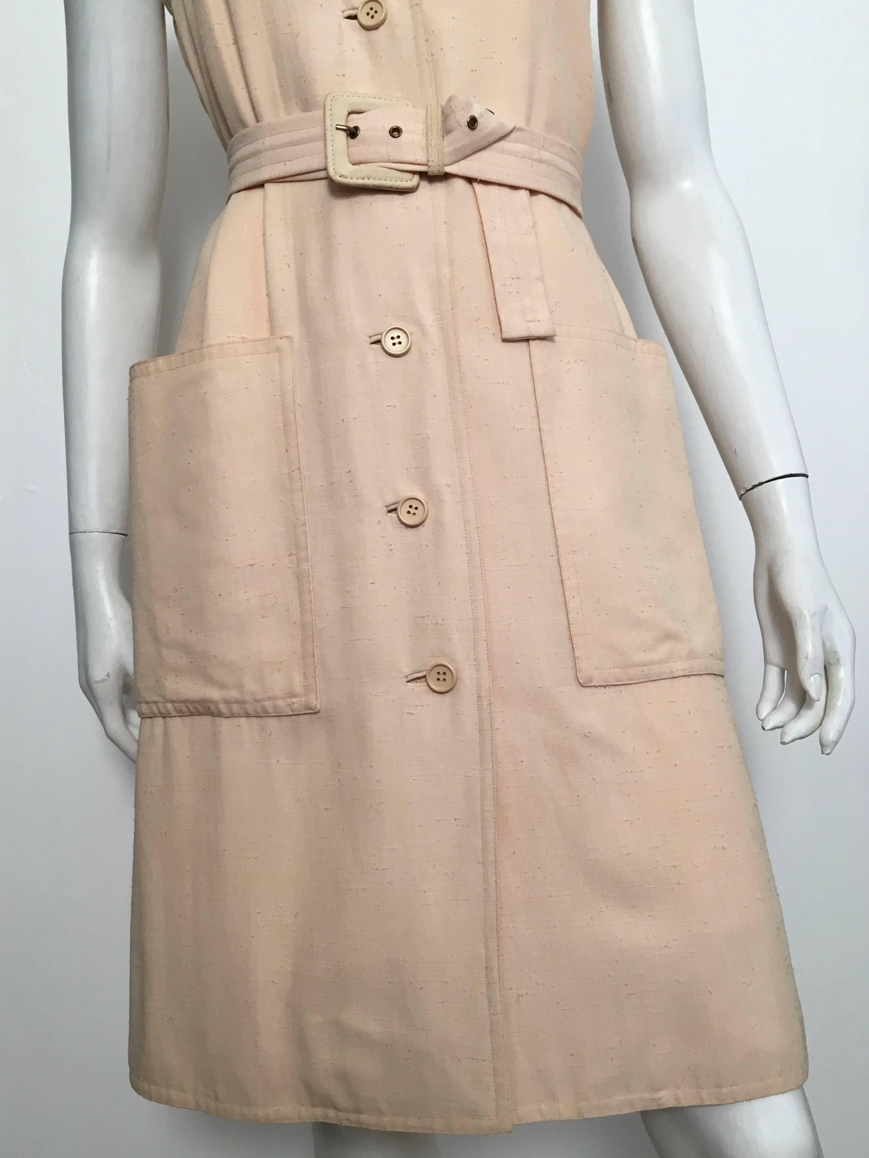 Brown Geoffrey Beene for Neiman Marcus 1970s Silk Button Up Dress with Pockets Size 8. For Sale