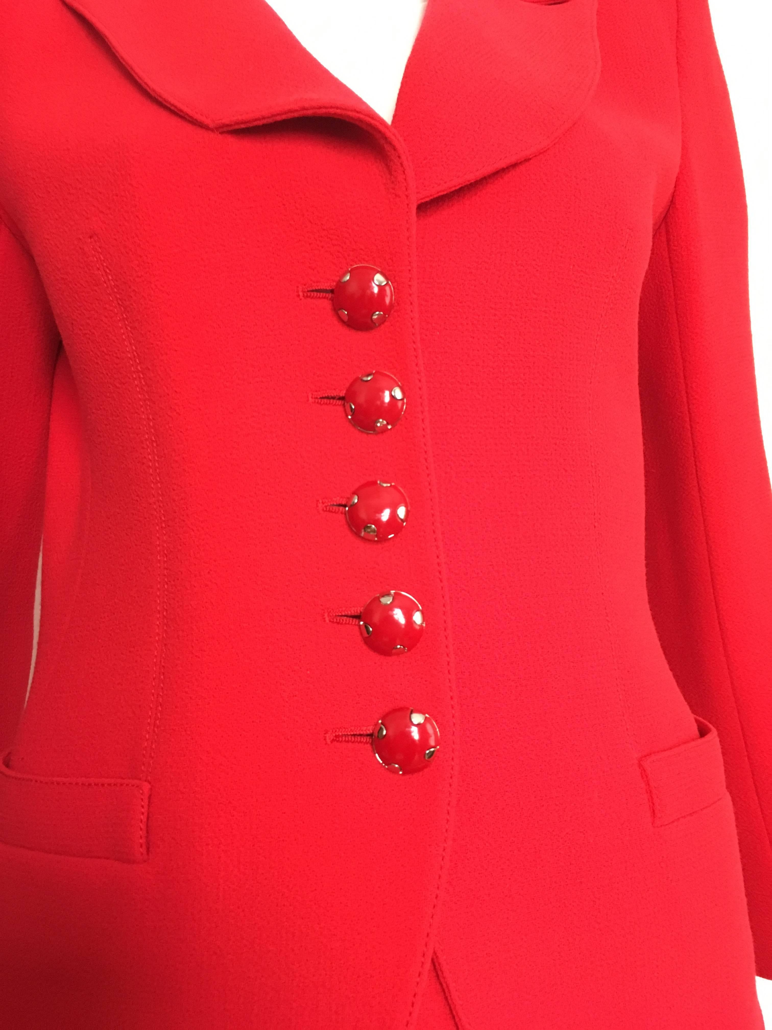 Emanuel Ungaro Red Power Wool Crepe Suit Size 6, 1990s In Excellent Condition For Sale In Atlanta, GA