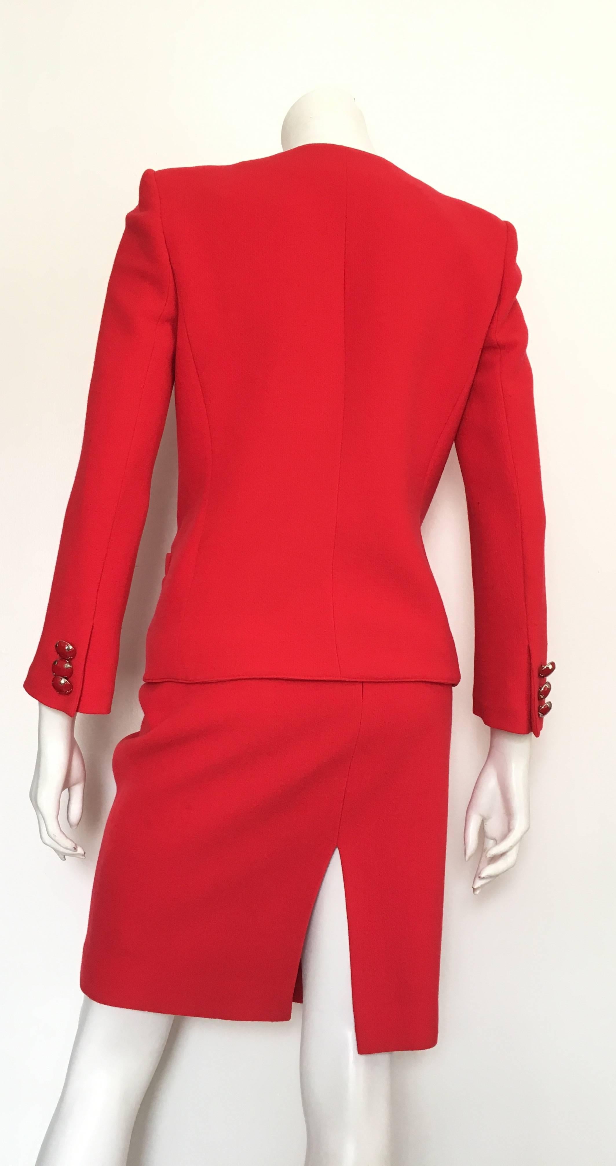 Emanuel Ungaro Red Power Wool Crepe Suit Size 6, 1990s For Sale 1