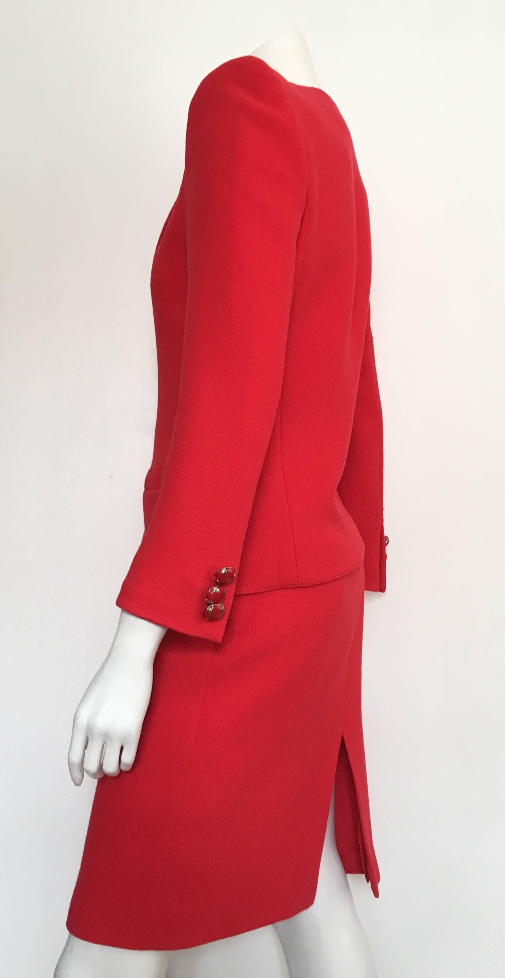 Emanuel Ungaro Red Power Wool Crepe Suit Size 6, 1990s For Sale 2