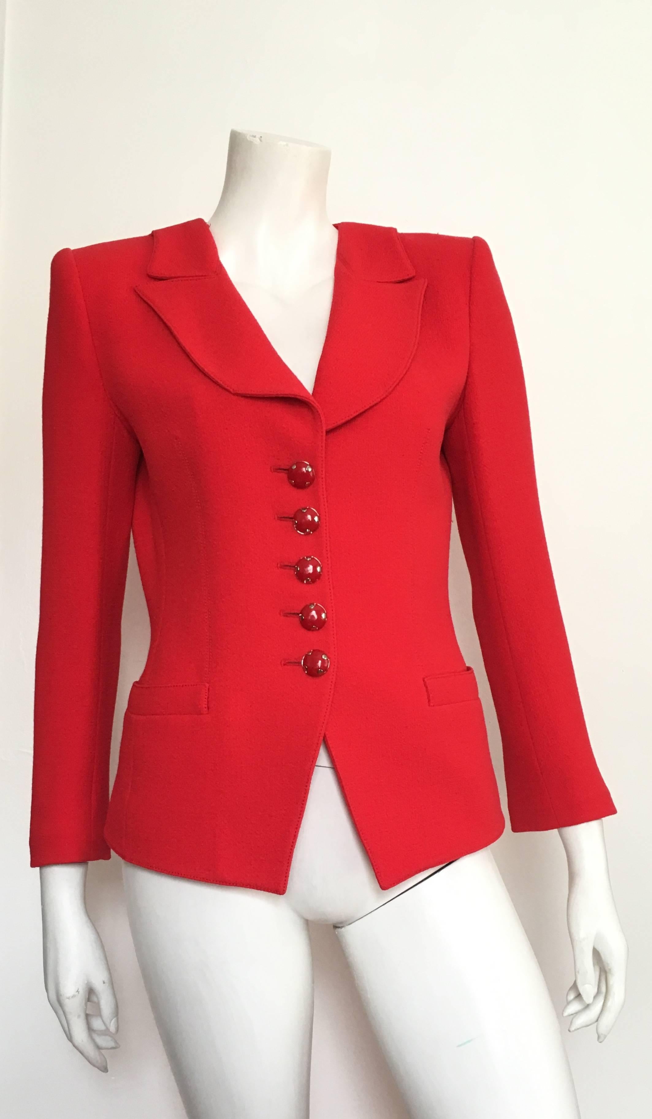 Emanuel Ungaro Red Power Wool Crepe Suit Size 6, 1990s For Sale 3