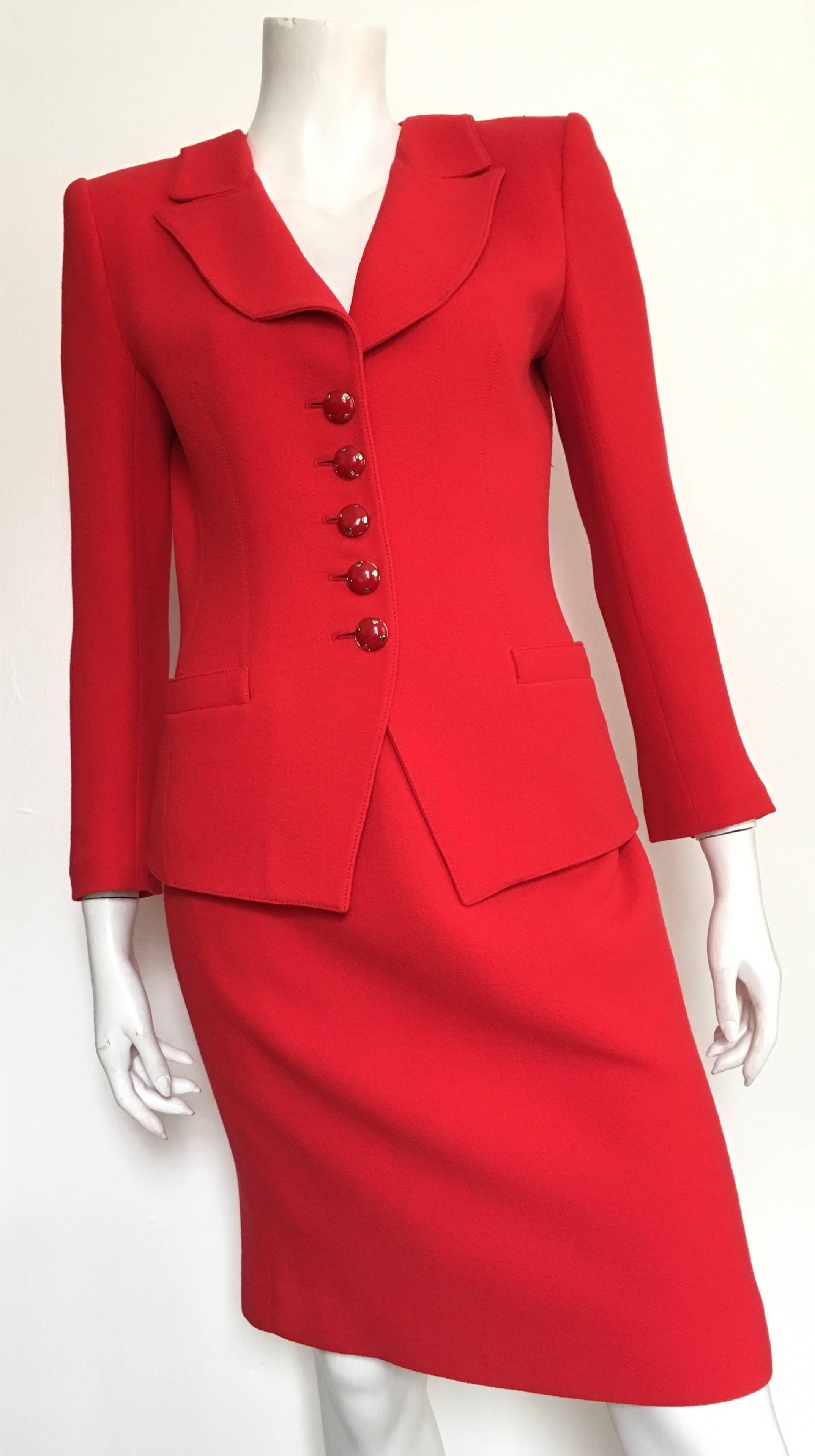 Emanuel Ungaro Red Power Wool Crepe Suit Size 6, 1990s For Sale 6