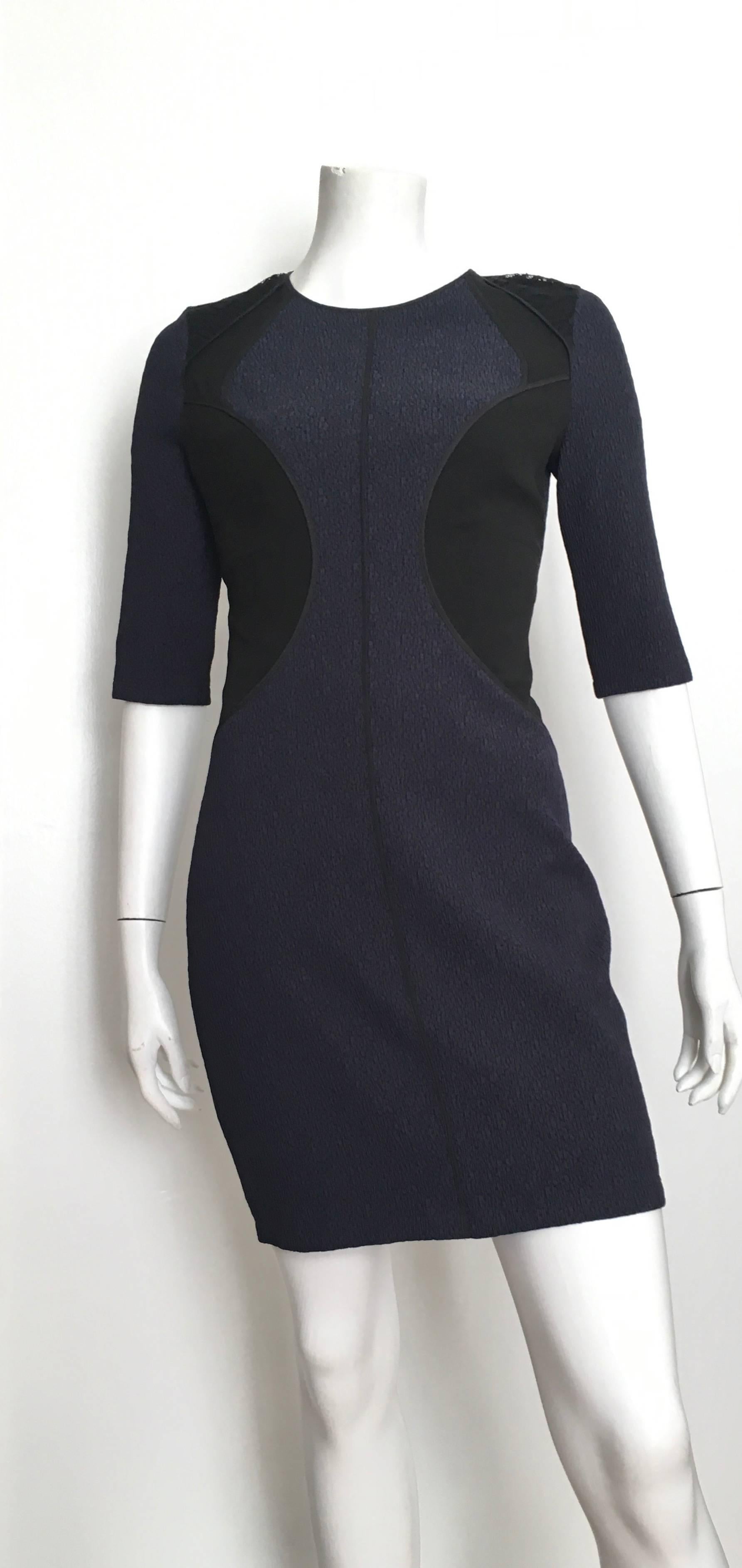 Nina Ricci Silk Navy and Black Dress Size 8. For Sale 2