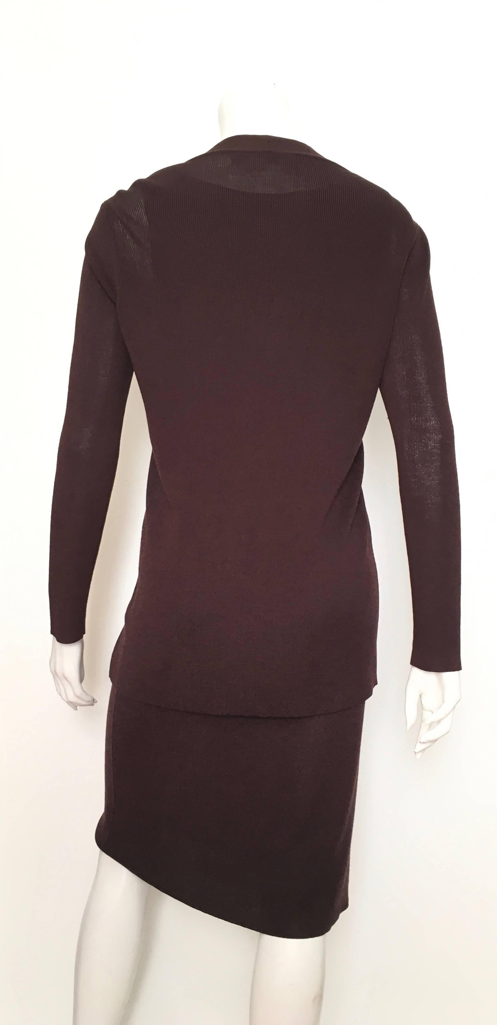 Saks Fifth Avenue Brown Knit Sleeveless Dress & Jacket Size 4/6. In Excellent Condition For Sale In Atlanta, GA