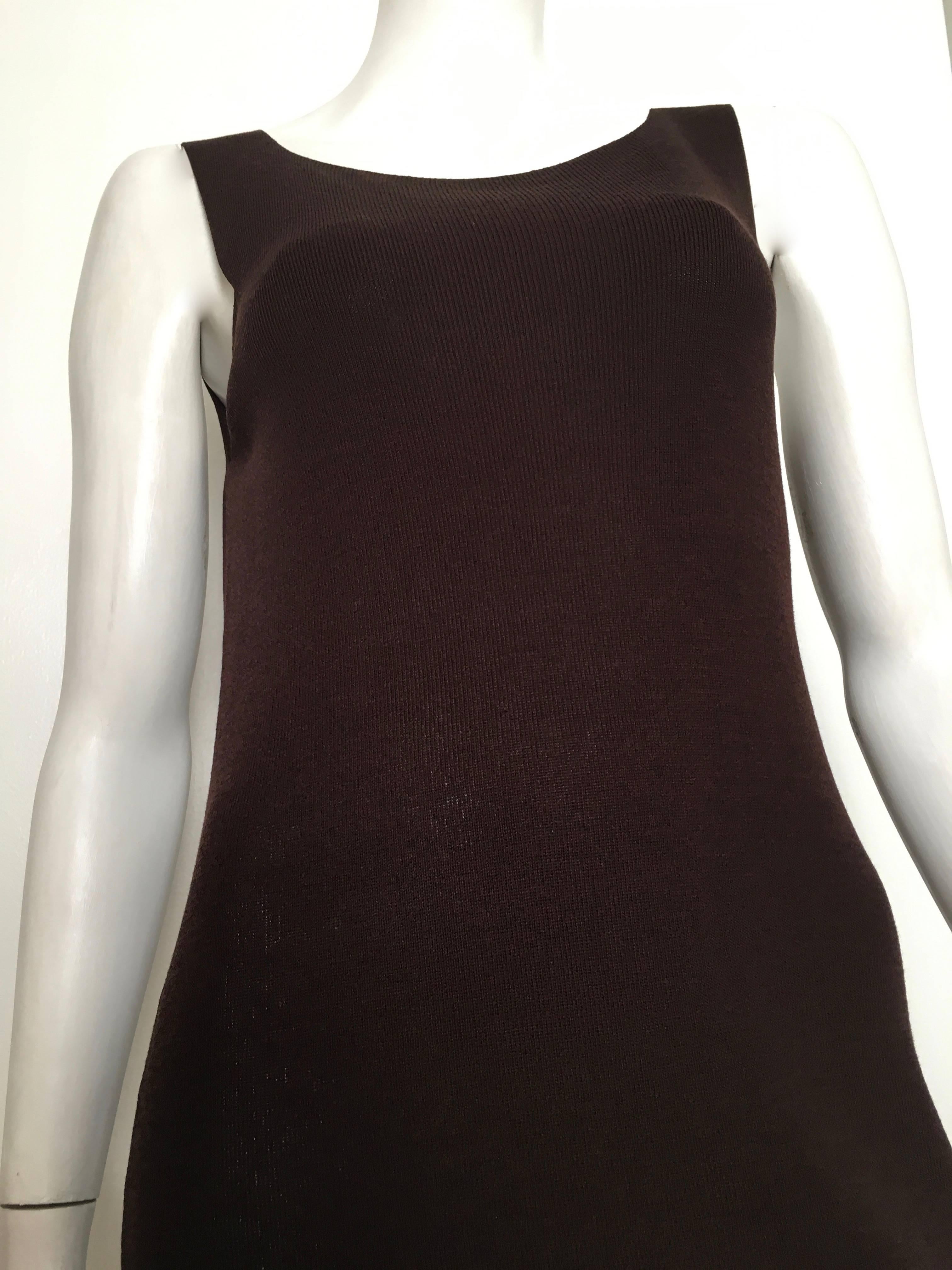 Saks Fifth Avenue Brown Knit Sleeveless Dress & Jacket Size 4/6. For Sale 2