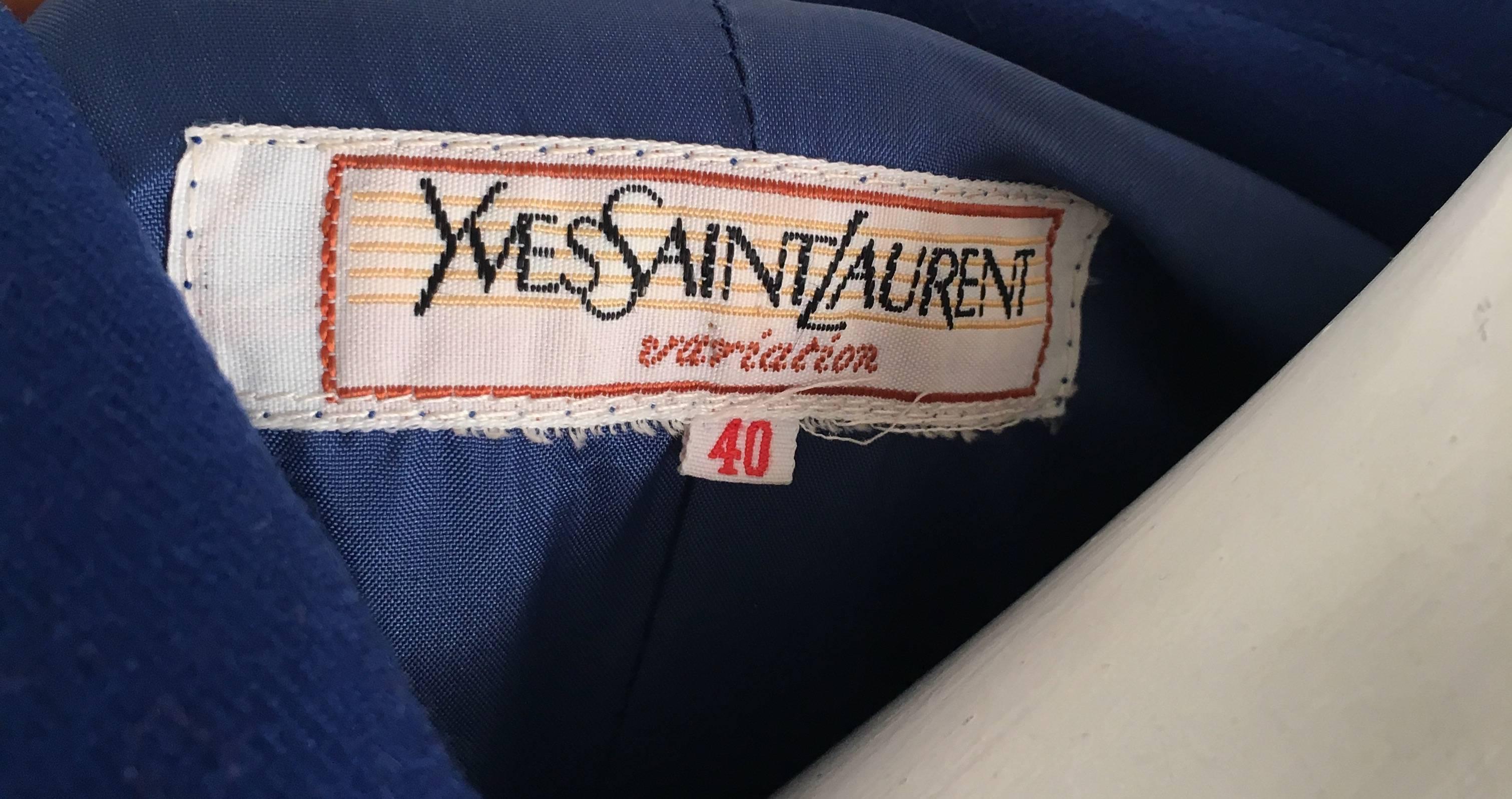 Yves Saint Laurent Yves Klein Blue Wool Coat Size 8. 4
