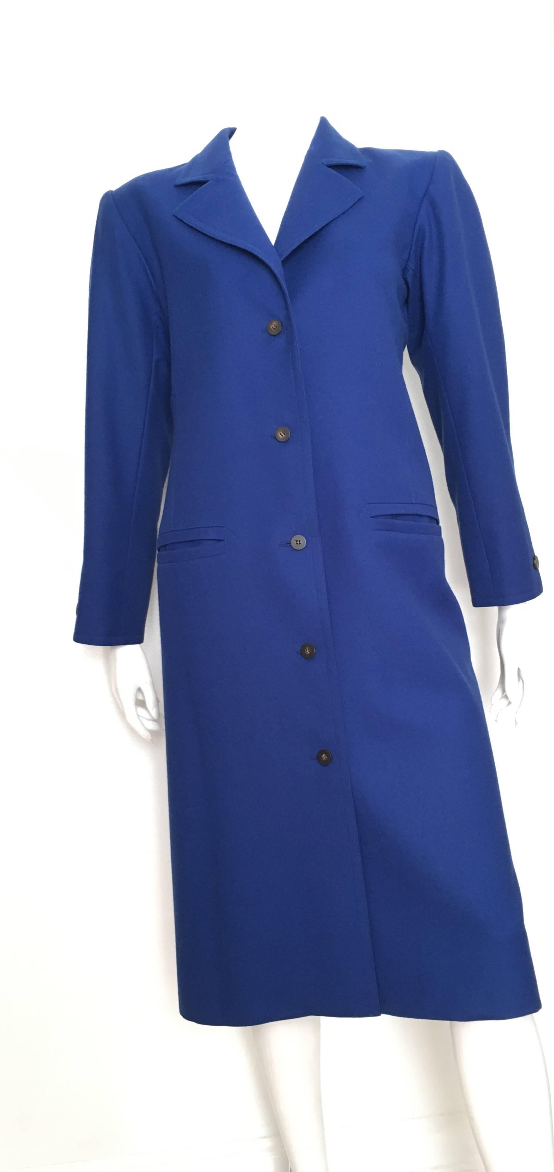 Yves Saint Laurent Yves Klein Blue Wool Coat Size 8. 5