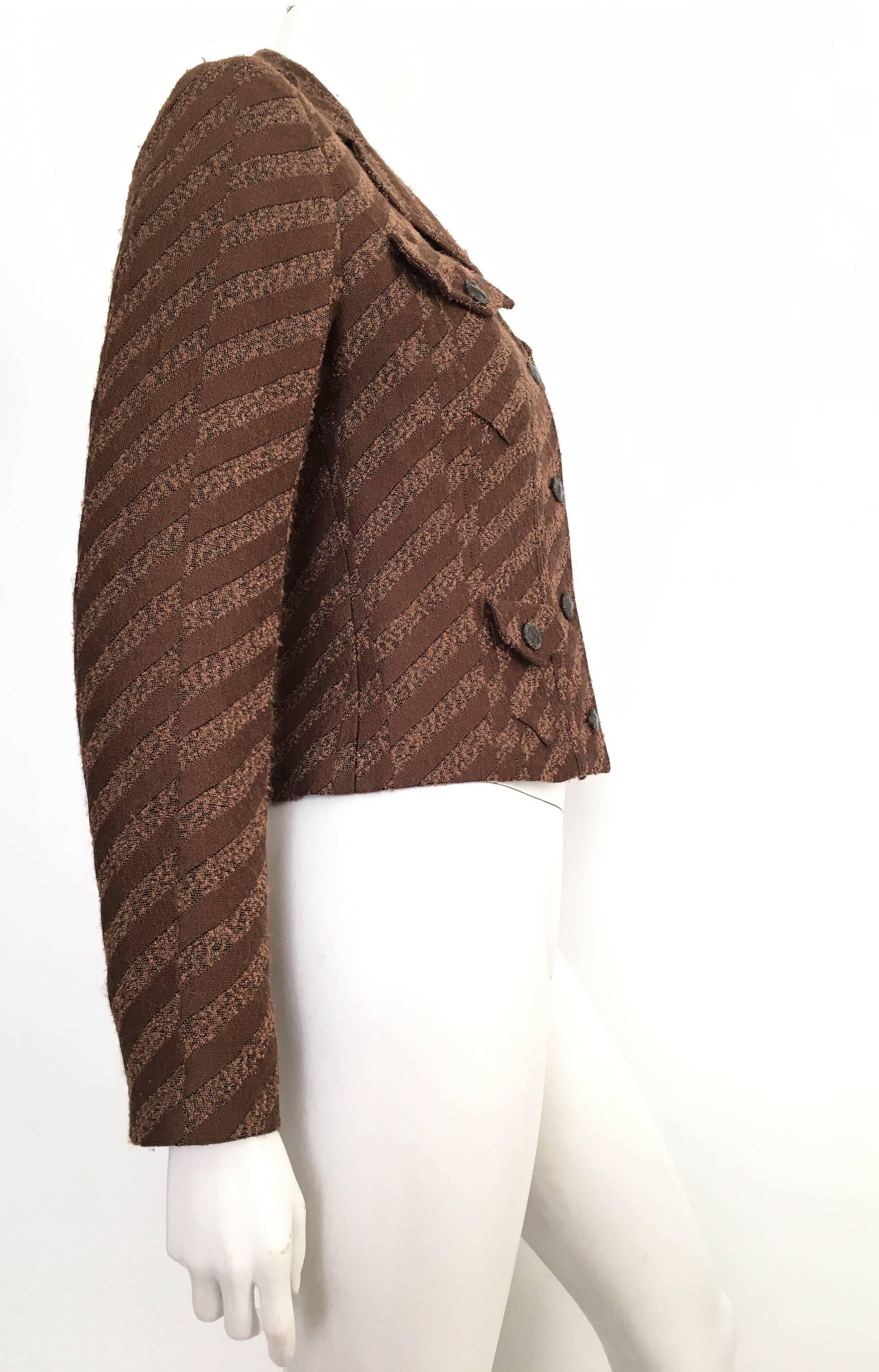 Christian Lacroix Cropped Brown Jacket Size 4. In Excellent Condition For Sale In Atlanta, GA