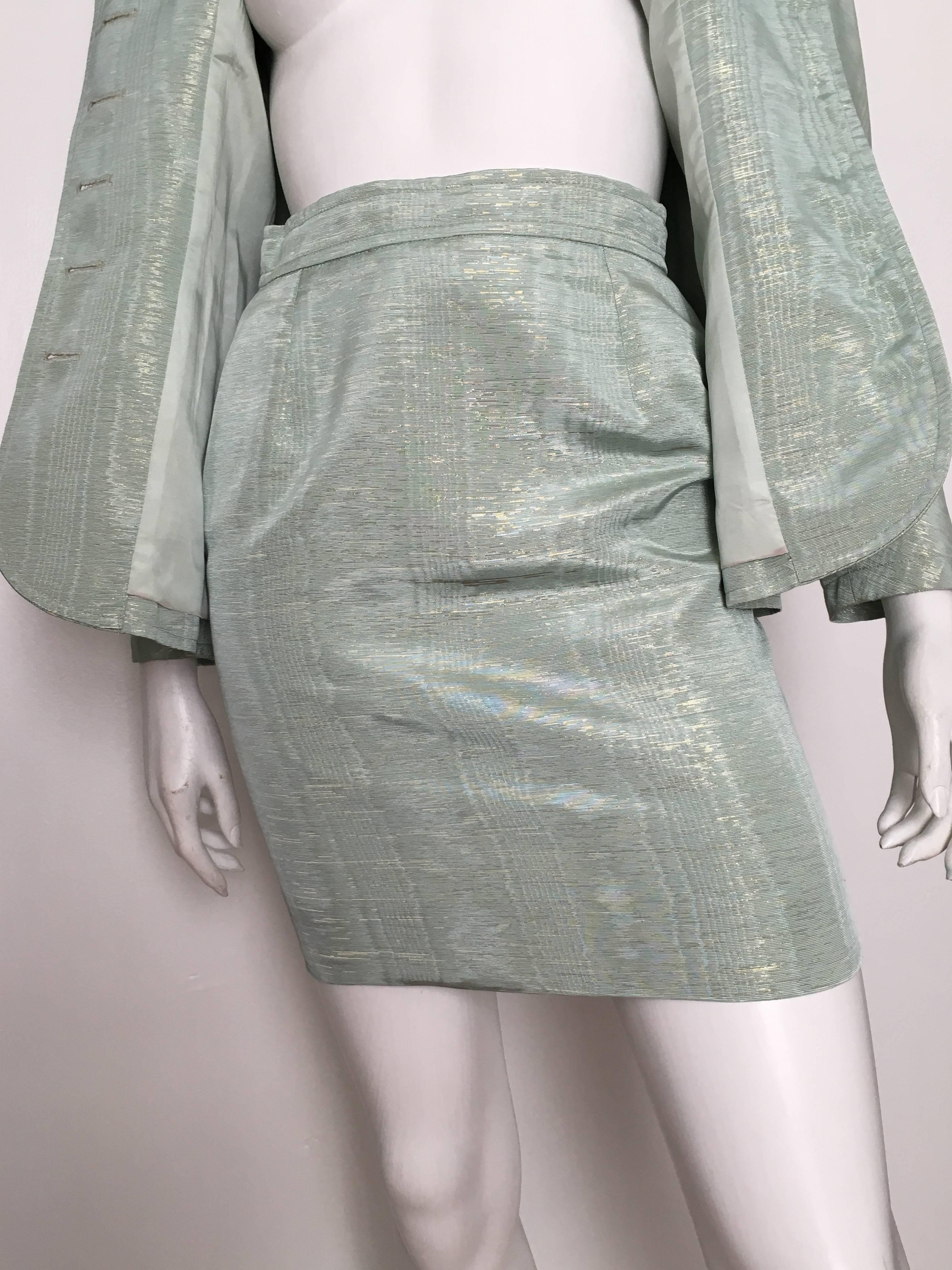 Christian Lacroix 1995 Aqua Skirt Suit Size 2/4. For Sale 3