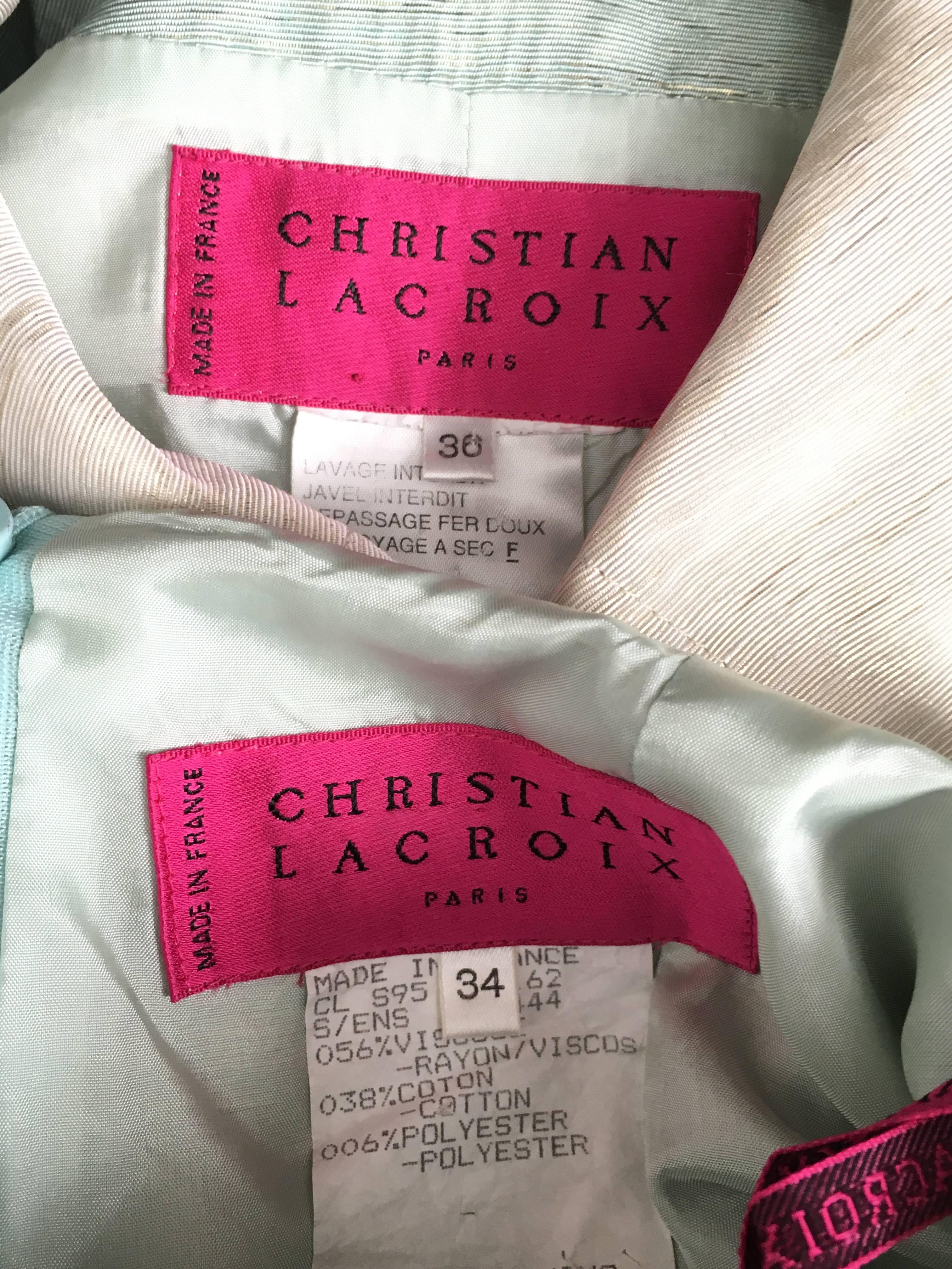 Christian Lacroix 1995 Aqua Skirt Suit Size 2/4. For Sale 4