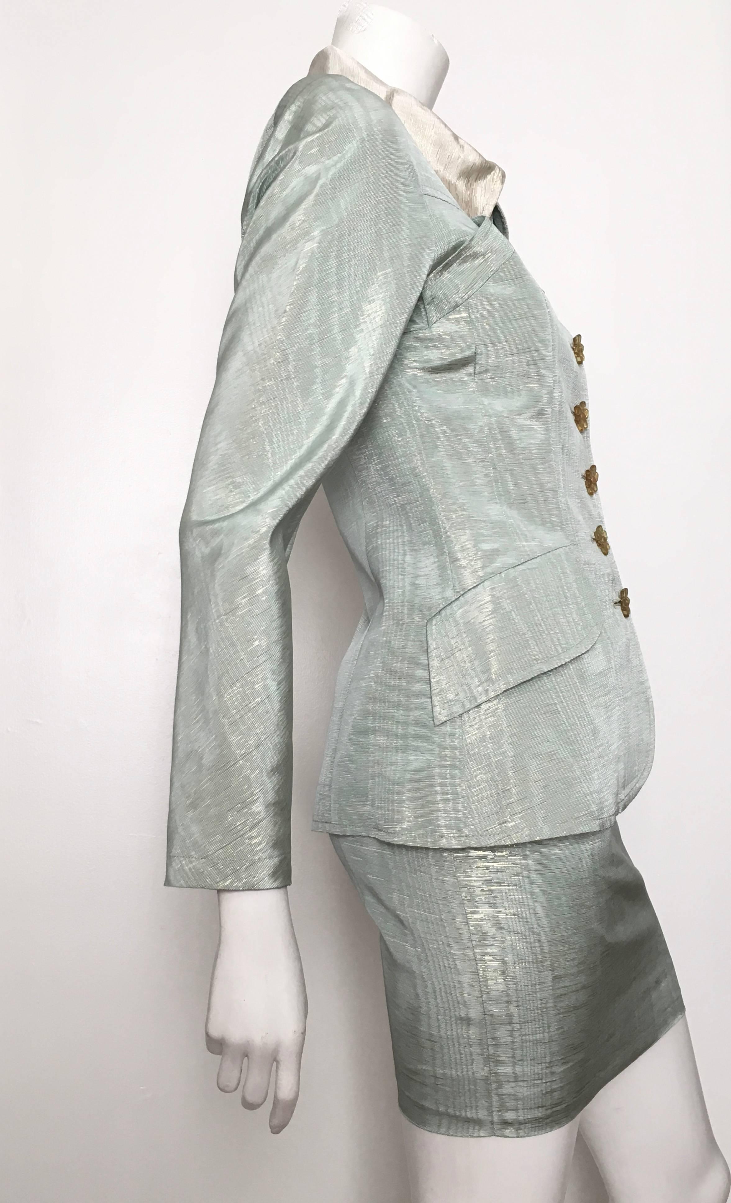 Christian Lacroix 1995 Aqua Skirt Suit Size 2/4. In Good Condition For Sale In Atlanta, GA